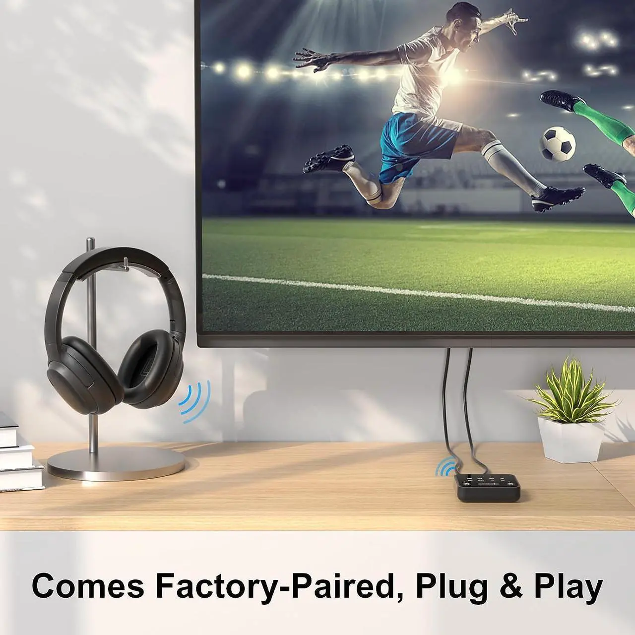 Alt view image 2 of 7 - Soundodo Bluetooth TV headphones,Wireless Headphones for Tv with Bluetooth 5.3 Transmitter,50H Playtime,wireless headphones set for tv watching with Dual Link,Optical,RCA,AUX,No Delay,165ft Long Range