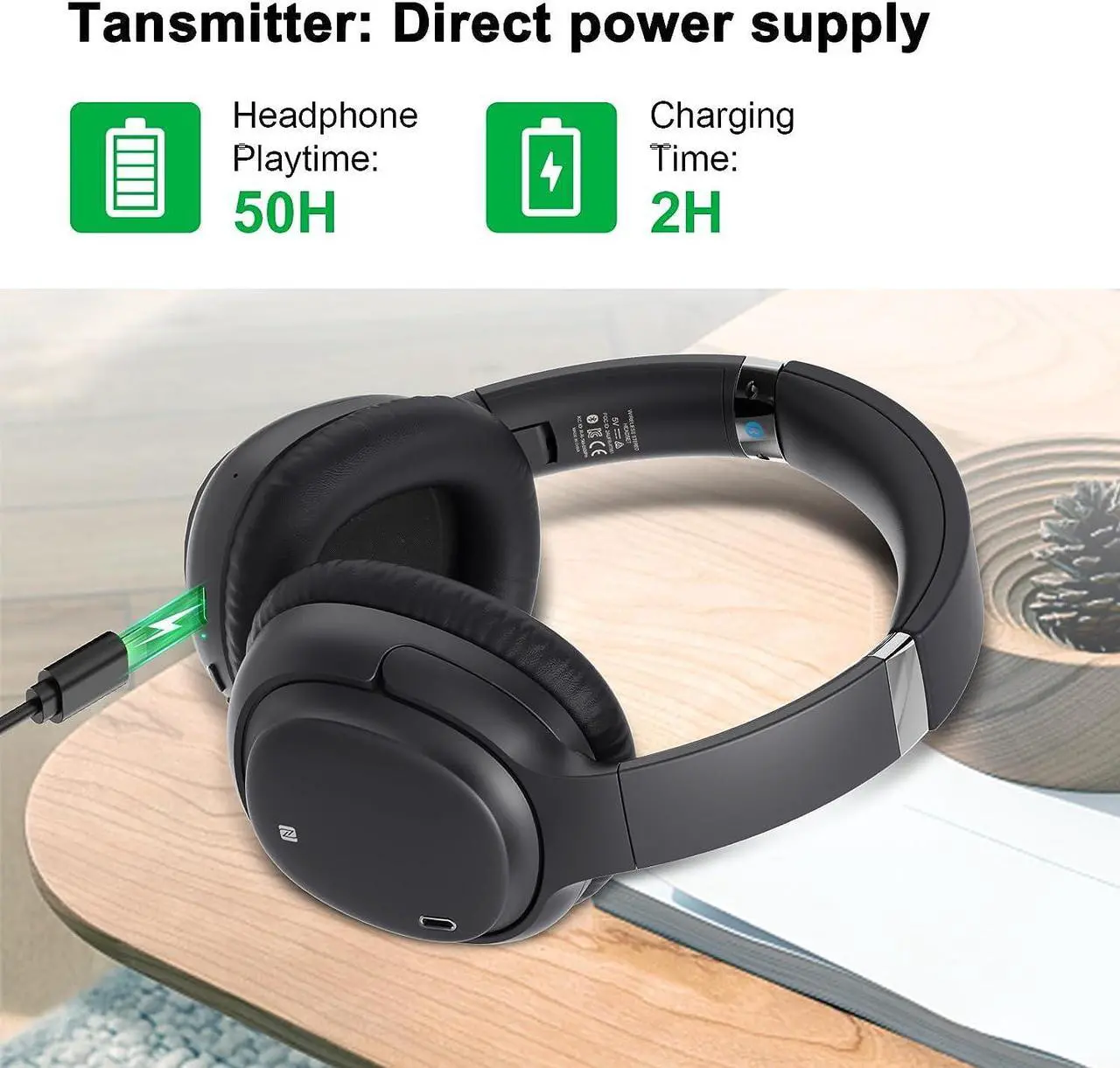 Alt view image 5 of 7 - Soundodo Bluetooth TV headphones,Wireless Headphones for Tv with Bluetooth 5.3 Transmitter,50H Playtime,wireless headphones set for tv watching with Dual Link,Optical,RCA,AUX,No Delay,165ft Long Range