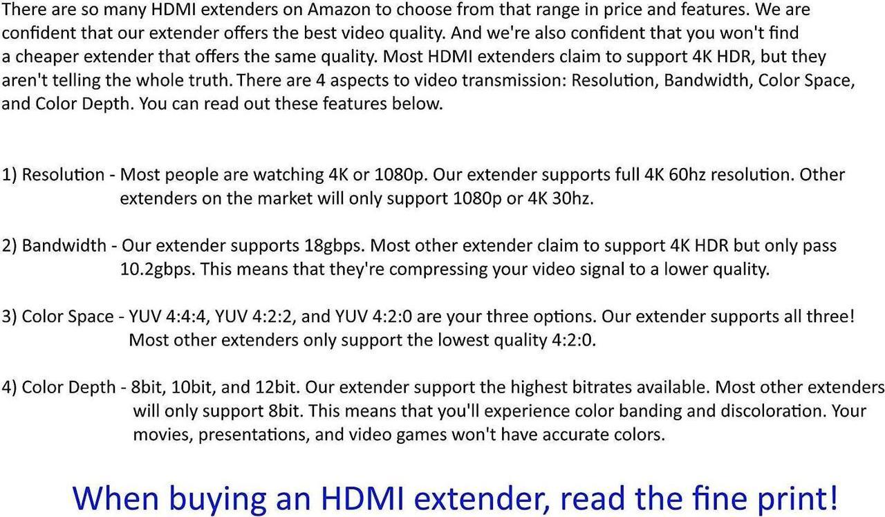Alt view image 2 of 7 - 4K HDBT Extender Kit HDR 18GBPS HDMI over Single CAT5e CAT6 CAT7 2.0B 4K @ 60hz UltraHD YUV 4:4:4 Uncompressed 230FT 70M Transmitter Receiver IR RS232 HDCP2.2 CONTROL4 SAVANT HOME AUTOMATION 4K2K