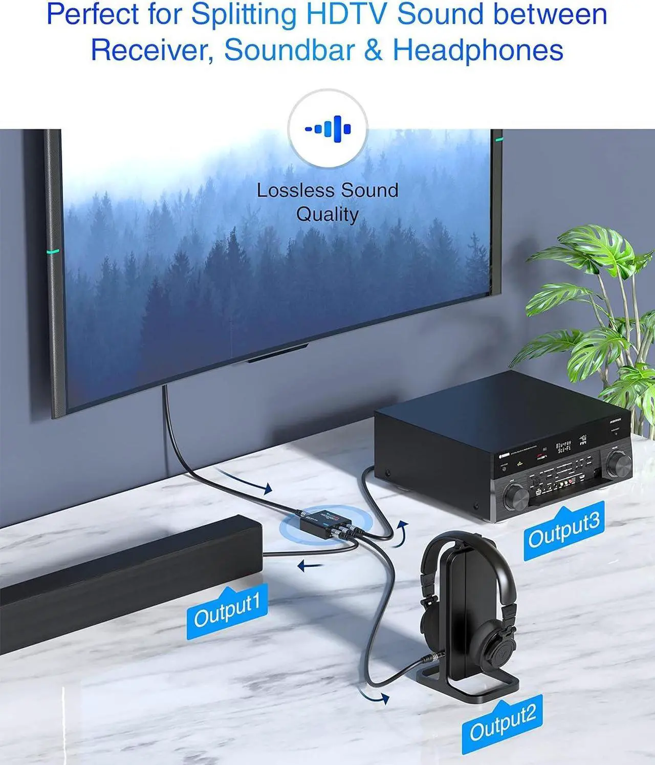 Alt view image 2 of 7 - BlueRigger Digital Optical Audio Splitter 1x3 (Active Toslink Splitter 1 in 3 Out, SPDIF, Fiber Optic Audio Adapter) - for Home Theatre, Xbox, PS5/ PS4, DVD, CD Player, Receiver, HDTV