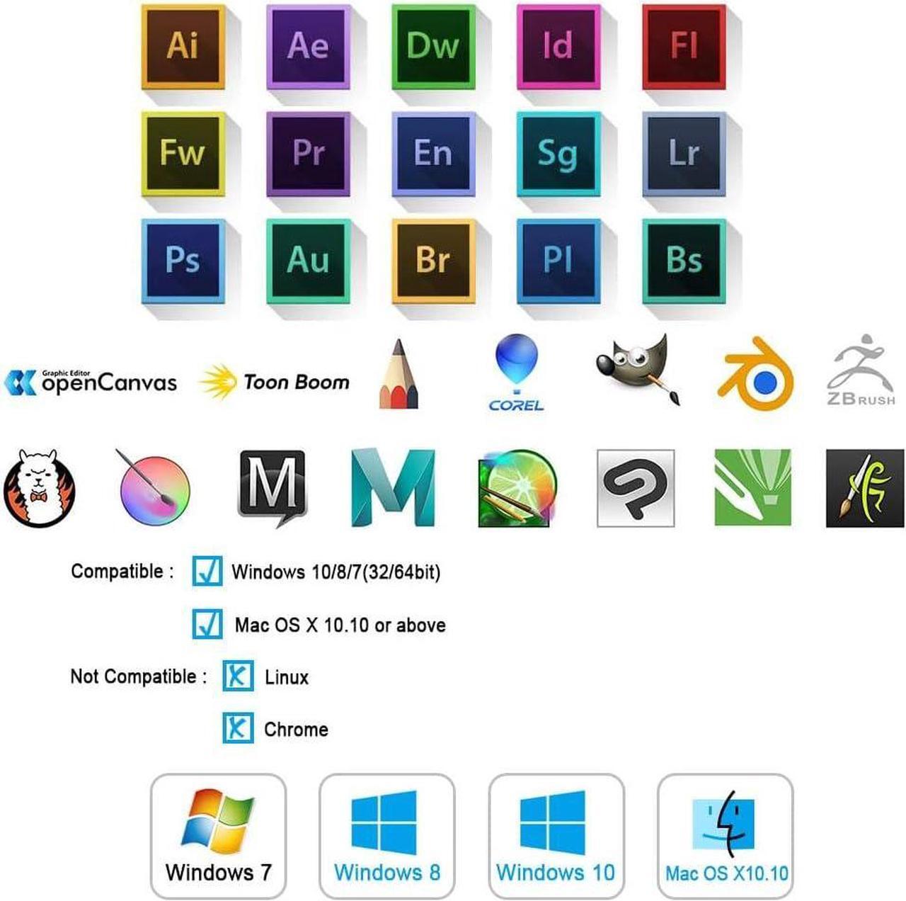 Alt view image 5 of 7 - UGEE Graphics Drawing Tablet, M708 V2 10x6 Inch Ultra Thin Large Graphics Drawing Tablets Art Pad with 8 Hot Keys 8192 Level Battery-Free Stylus for Win/Mac/Android, Creation Sketch, Online Teaching