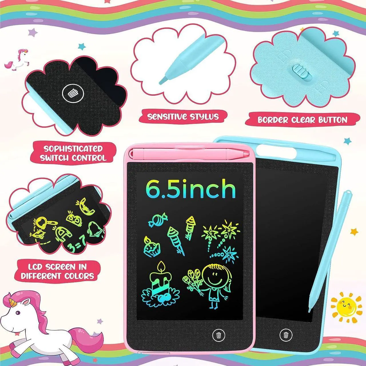 Alt view image 2 of 7 - 20 Pcs LCD Writing Tablet for Kids 6.5 Inch Colorful Doodle Board LCD Writing Board Kids Portable Electronic Drawing Board Erasable Drawing Pad Reusable Writing Pad for Kid Educational Learning