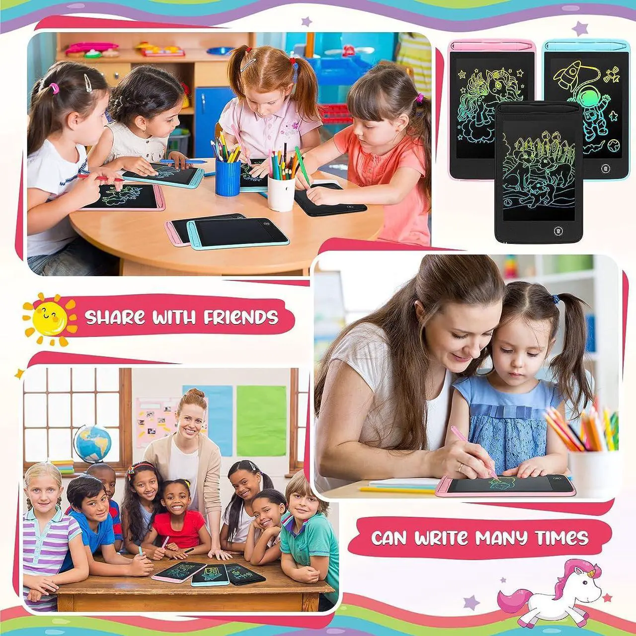 Alt view image 3 of 7 - 20 Pcs LCD Writing Tablet for Kids 6.5 Inch Colorful Doodle Board LCD Writing Board Kids Portable Electronic Drawing Board Erasable Drawing Pad Reusable Writing Pad for Kid Educational Learning