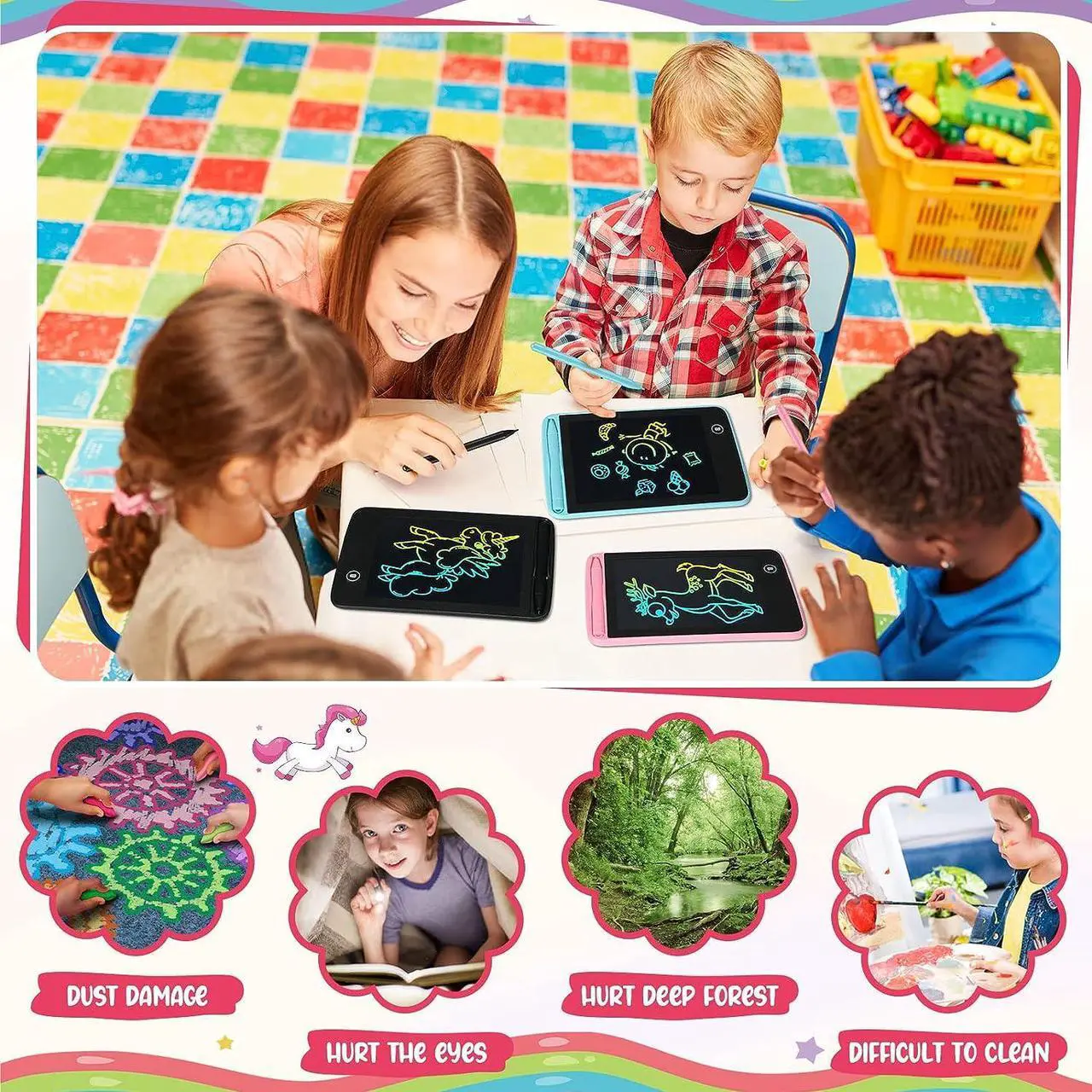 Alt view image 4 of 7 - 20 Pcs LCD Writing Tablet for Kids 6.5 Inch Colorful Doodle Board LCD Writing Board Kids Portable Electronic Drawing Board Erasable Drawing Pad Reusable Writing Pad for Kid Educational Learning