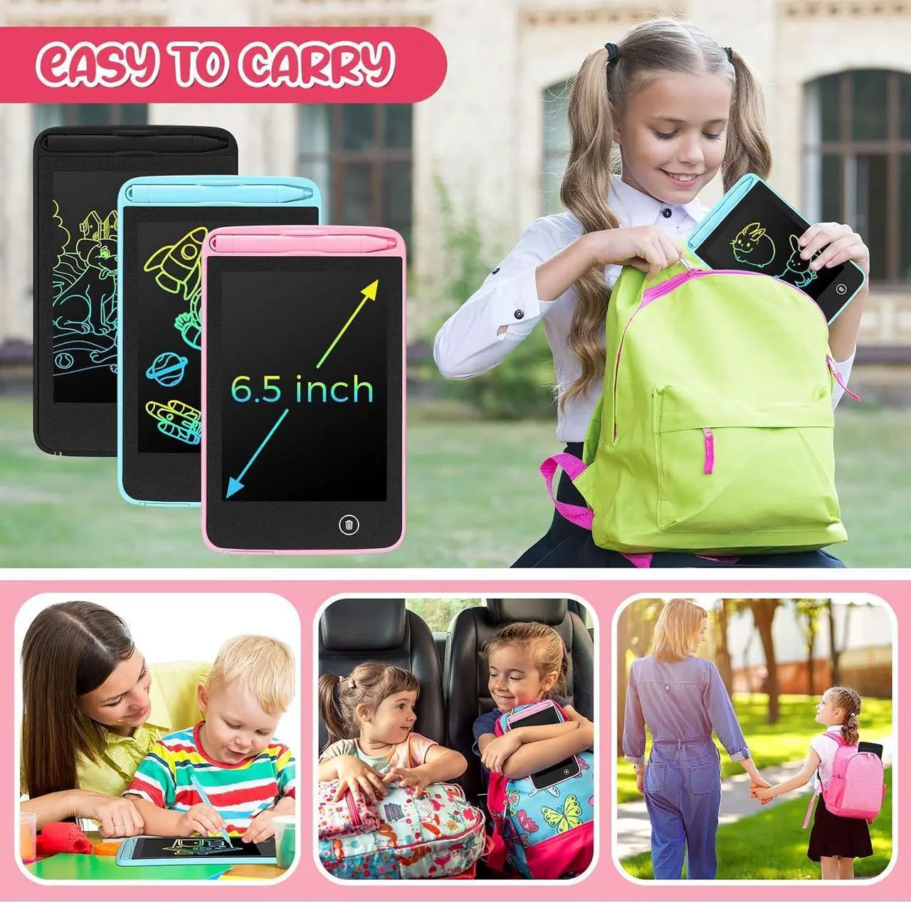 Alt view image 5 of 7 - 20 Pcs LCD Writing Tablet for Kids 6.5 Inch Colorful Doodle Board LCD Writing Board Kids Portable Electronic Drawing Board Erasable Drawing Pad Reusable Writing Pad for Kid Educational Learning