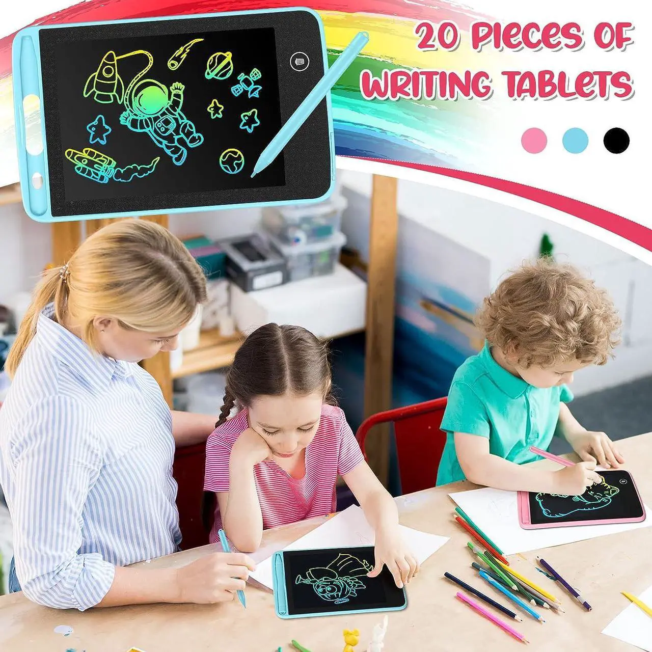 Alt view image 6 of 7 - 20 Pcs LCD Writing Tablet for Kids 6.5 Inch Colorful Doodle Board LCD Writing Board Kids Portable Electronic Drawing Board Erasable Drawing Pad Reusable Writing Pad for Kid Educational Learning