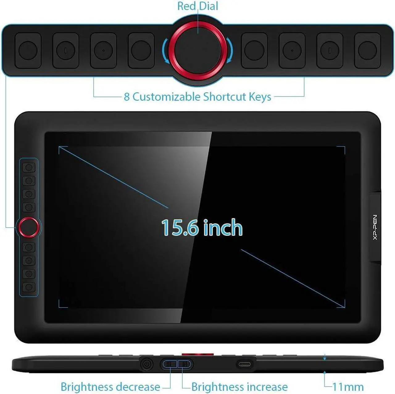 Alt view image 3 of 7 - 15.6 Inch Drawing Tablet with Screen Artist 15.6 Pro Tilt Support Graphics Drawing Tablet Pen Display Full-Laminated Red Dial (120% sRGB) 8192 Levels Pressure Sensitive & 8 Shortcut Keys