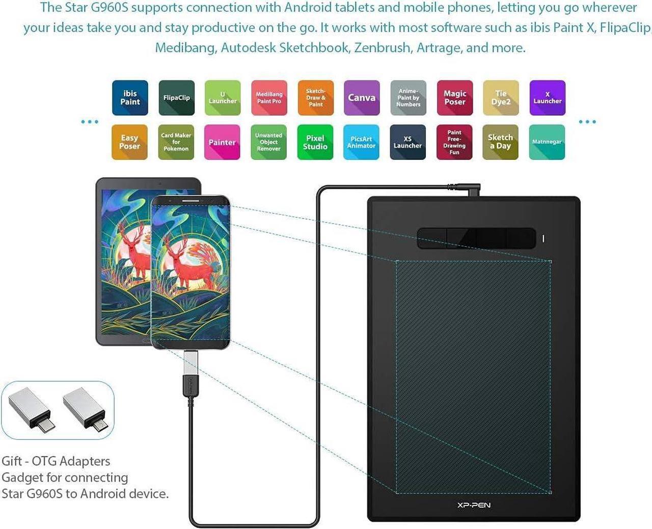 Alt view image 4 of 7 - XPPen Star G960S Graphics Drawing Tablet 9 x 6 inch with 8192 Levels Pressure Sensitivity Tilt Support Passive Pen 4 Shortcut Keys, Compatible with Windows, Mac, Android and Chrome OS