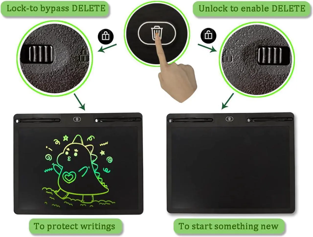 Alt view image 3 of 7 - Large LCD Writing Tablet 4 Adults & Kids, 16-inch Screen Electronic Drawing, Doodle, Message Board Standalone No Computer Needed, Eraseable Sketch & Draft Pad w 2 Pens (Black Case, Rainbow Penstrokes)