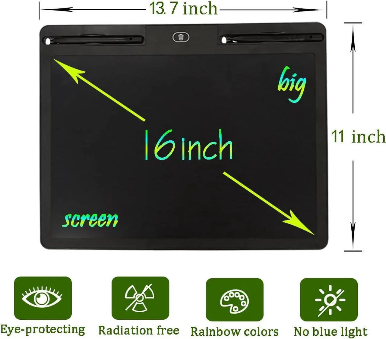 Alt view image 4 of 7 - Large LCD Writing Tablet 4 Adults & Kids, 16-inch Screen Electronic Drawing, Doodle, Message Board Standalone No Computer Needed, Eraseable Sketch & Draft Pad w 2 Pens (Black Case, Rainbow Penstrokes)