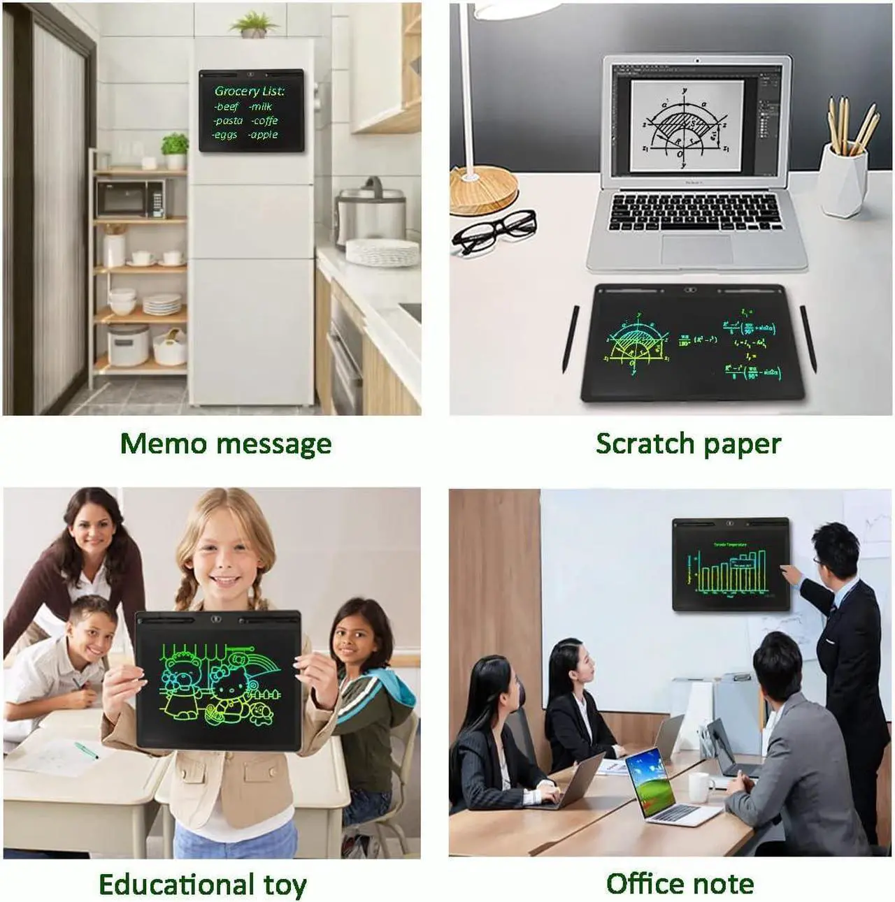 Alt view image 6 of 7 - Large LCD Writing Tablet 4 Adults & Kids, 16-inch Screen Electronic Drawing, Doodle, Message Board Standalone No Computer Needed, Eraseable Sketch & Draft Pad w 2 Pens (Black Case, Rainbow Penstrokes)