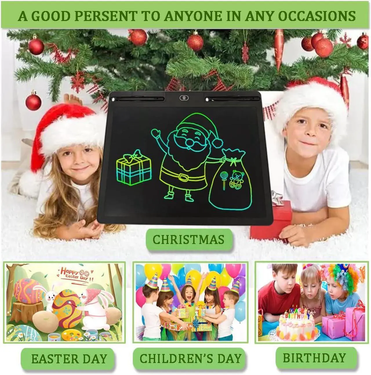 Alt view image 7 of 7 - Large LCD Writing Tablet 4 Adults & Kids, 16-inch Screen Electronic Drawing, Doodle, Message Board Standalone No Computer Needed, Eraseable Sketch & Draft Pad w 2 Pens (Black Case, Rainbow Penstrokes)