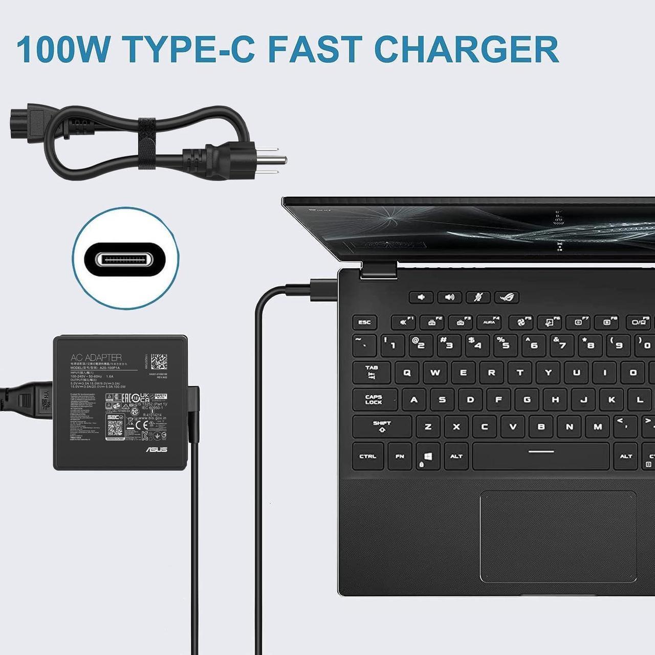Alt view image 2 of 3 - New 100W USB-C Charger for ASUS ROG: A20-100P1A Laptop AC Adapter for ASUS ROG Flow X13 Z13 GV301 GZ301 G533QM GA401QM GA503QM GX703HS ZenBook 14X UX425QA UM425QA UM5401QA Laptop Power Supply