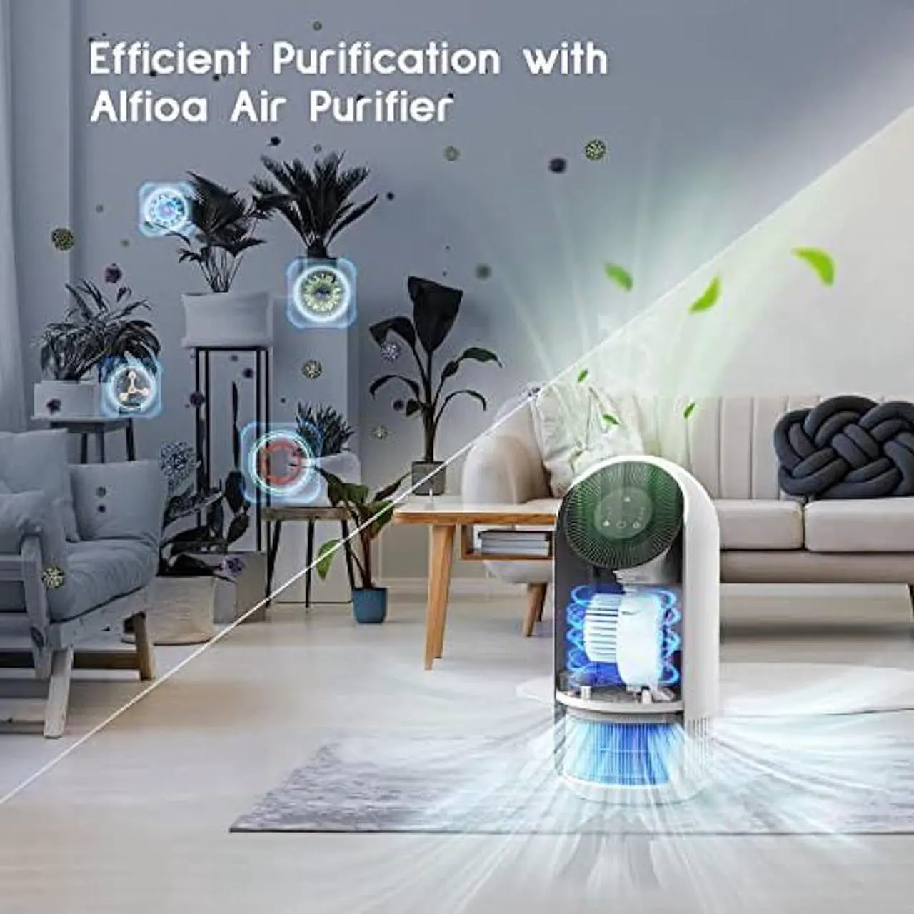 Alt view image 5 of 5 - Afloia Hepa Air Purifiers for Home - Large Room Up to 880 Ft², H13 Ture Hepa Filter Air Cleaner for Allergies, Remove 99.99% Pets Hair Odor Dust Smoke Mold Pollen, Fillo White