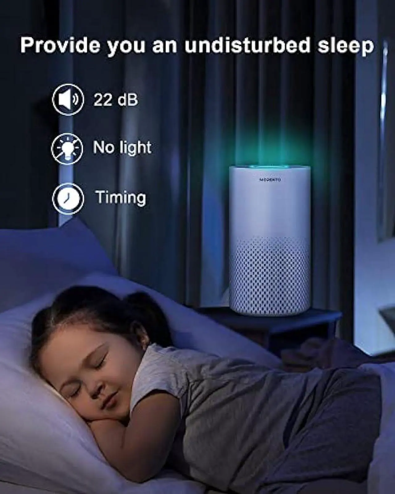 Alt view image 6 of 6 - Air Purifiers for Home Large Room Up to 1076 Ft2, MORENTO H13 HEPA Air Purifiers for Bedroom 22 dB, Air Cleaners for Pet Dander, Dust, Pollen, Odor, Smoke, with 7 Color Light, KILO, White