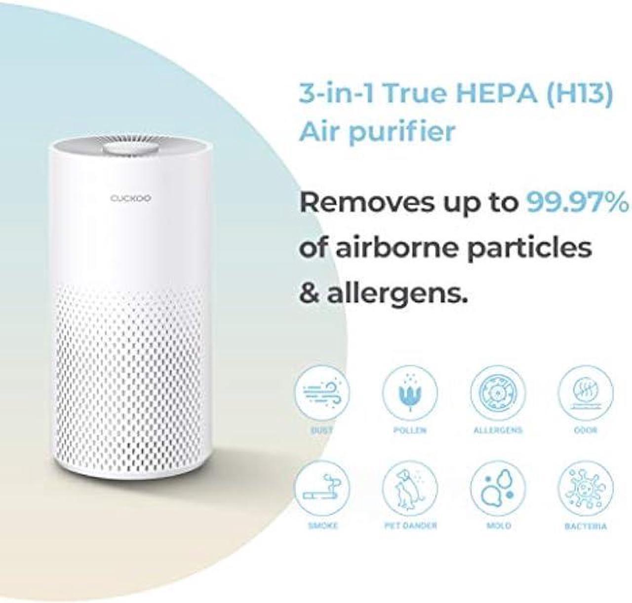 Alt view image 3 of 6 - CUCKOO Air Purifier with 3-Stage H13 True HEPA Filter for Bedroom and Office (227 sq. ft.), Activated Carbon Filters 99.97% Odors, Smoke, Dust, Pollen, Pet Dander, Modes, LED, White, CAC-10510FW