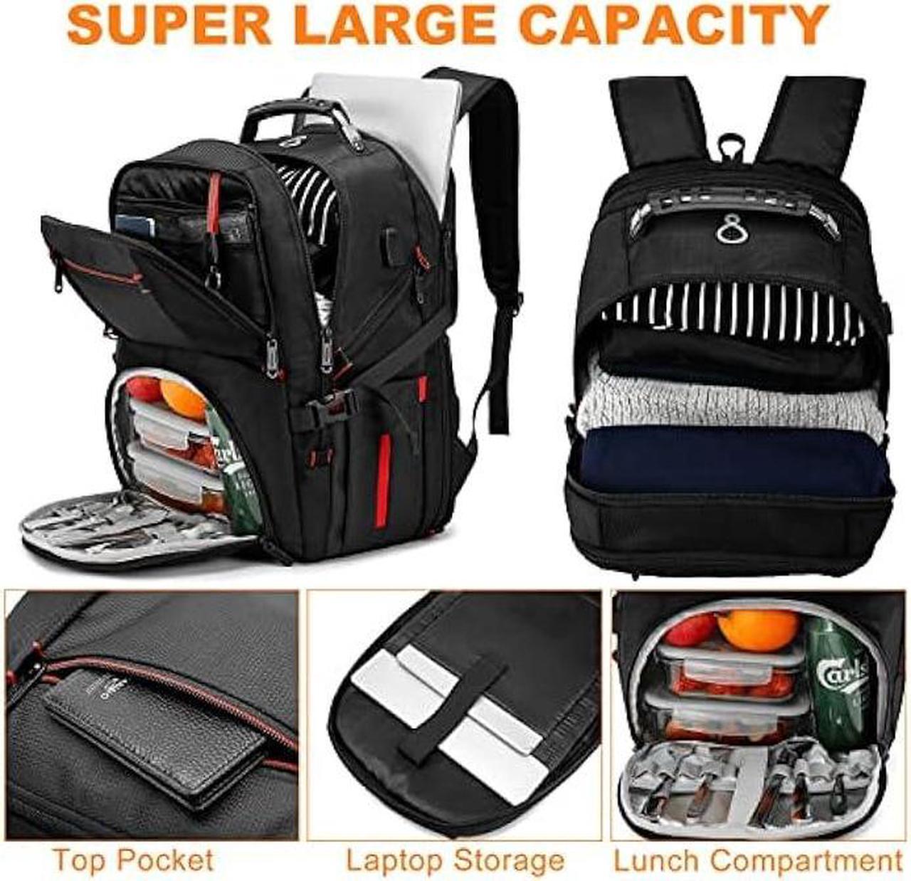 Alt view image 3 of 6 - Lunch Backpack for Men, 17.3 Inch Insulated Cooler Backpack Lunch Box Backpack with USB Charging Port, Extra Large Daypack College Laptop Backpack, Water Resistant Computer Work Backpack for Travel