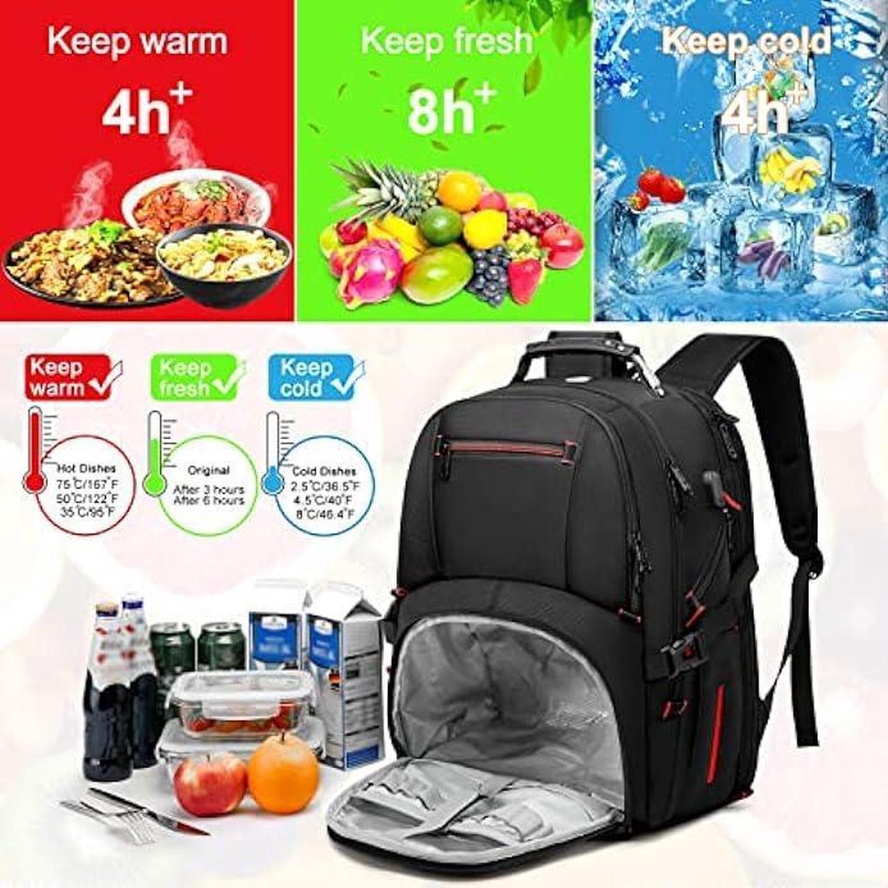 Alt view image 2 of 6 - Lunch Backpack for Men, 17.3 Inch Insulated Cooler Backpack Lunch Box Backpack with USB Charging Port, Extra Large Daypack College Laptop Backpack, Water Resistant Computer Work Backpack for Travel