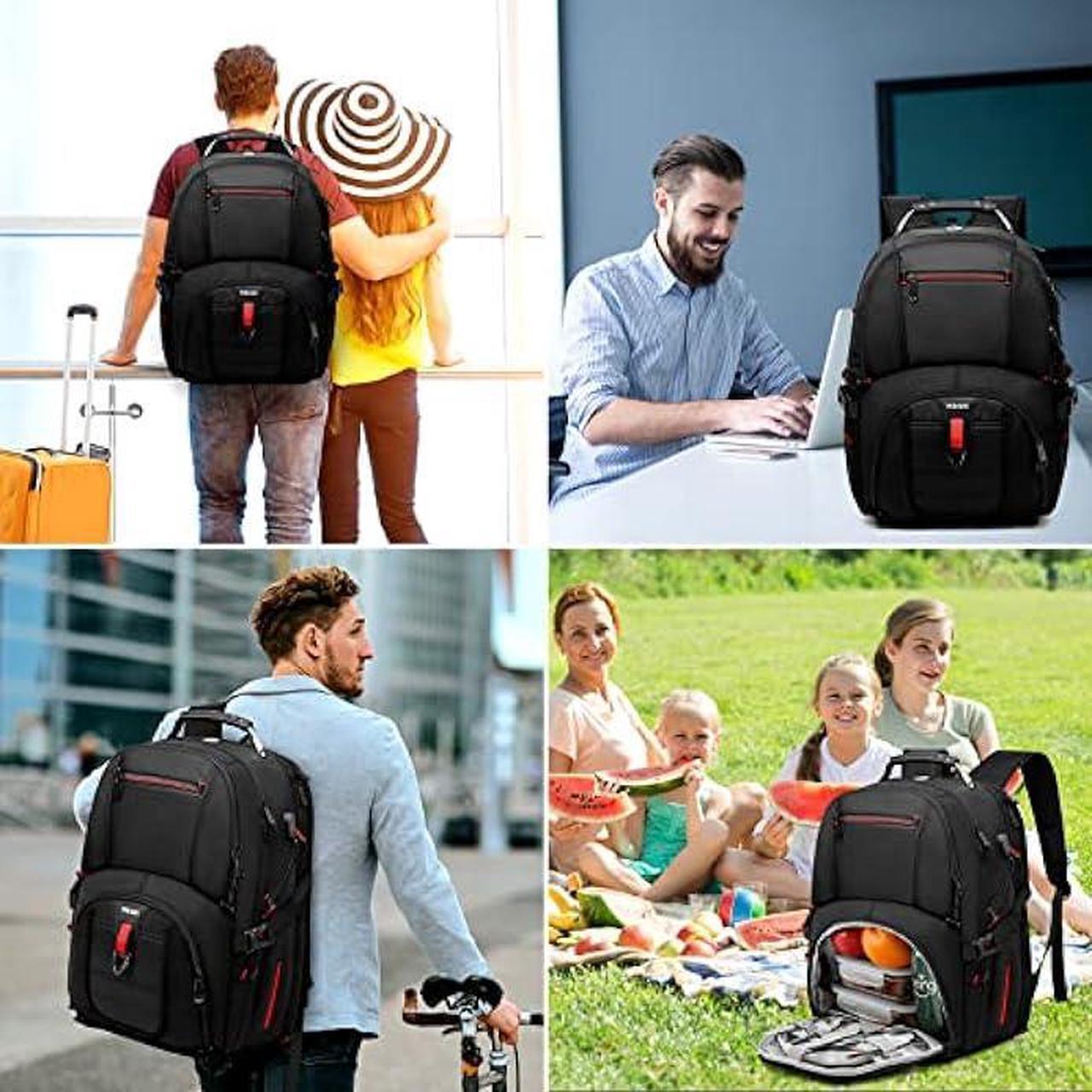 Alt view image 6 of 6 - Lunch Backpack for Men, 17.3 Inch Insulated Cooler Backpack Lunch Box Backpack with USB Charging Port, Extra Large Daypack College Laptop Backpack, Water Resistant Computer Work Backpack for Travel