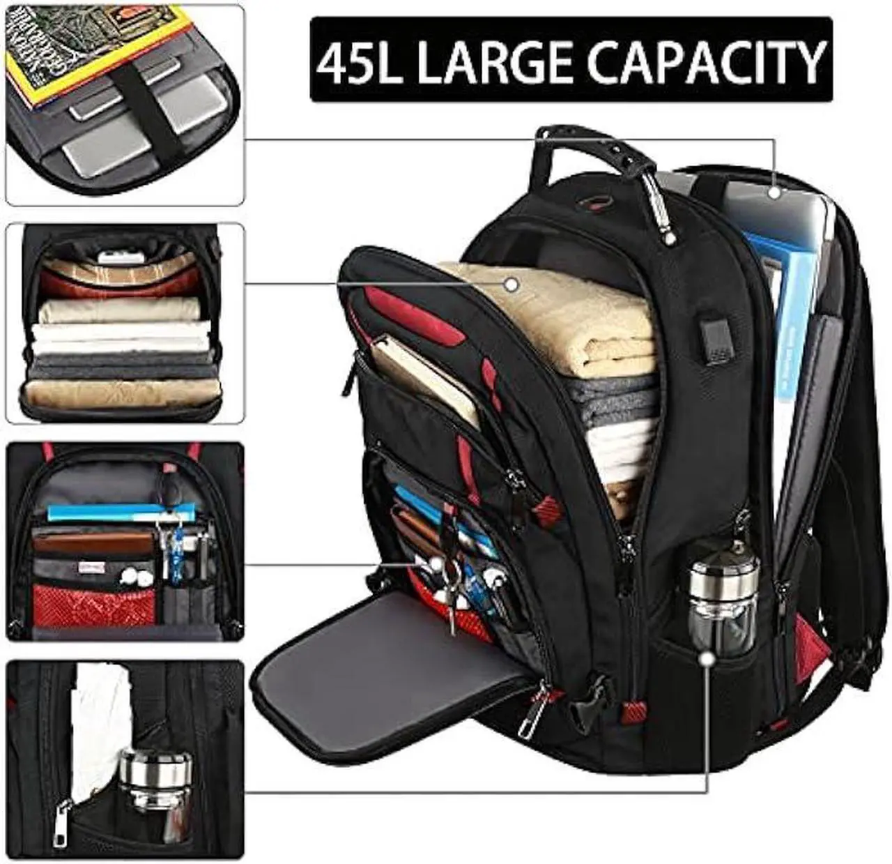 Alt view image 2 of 7 - 17.3 Laptop Backpack, Extra Large Travel laptop Backpack with Rain Cover, TSA Friendly Flight Approved with RFID Anti Theft Pocket and USB Charger Port, Water Resistant College Bag for Men and Women