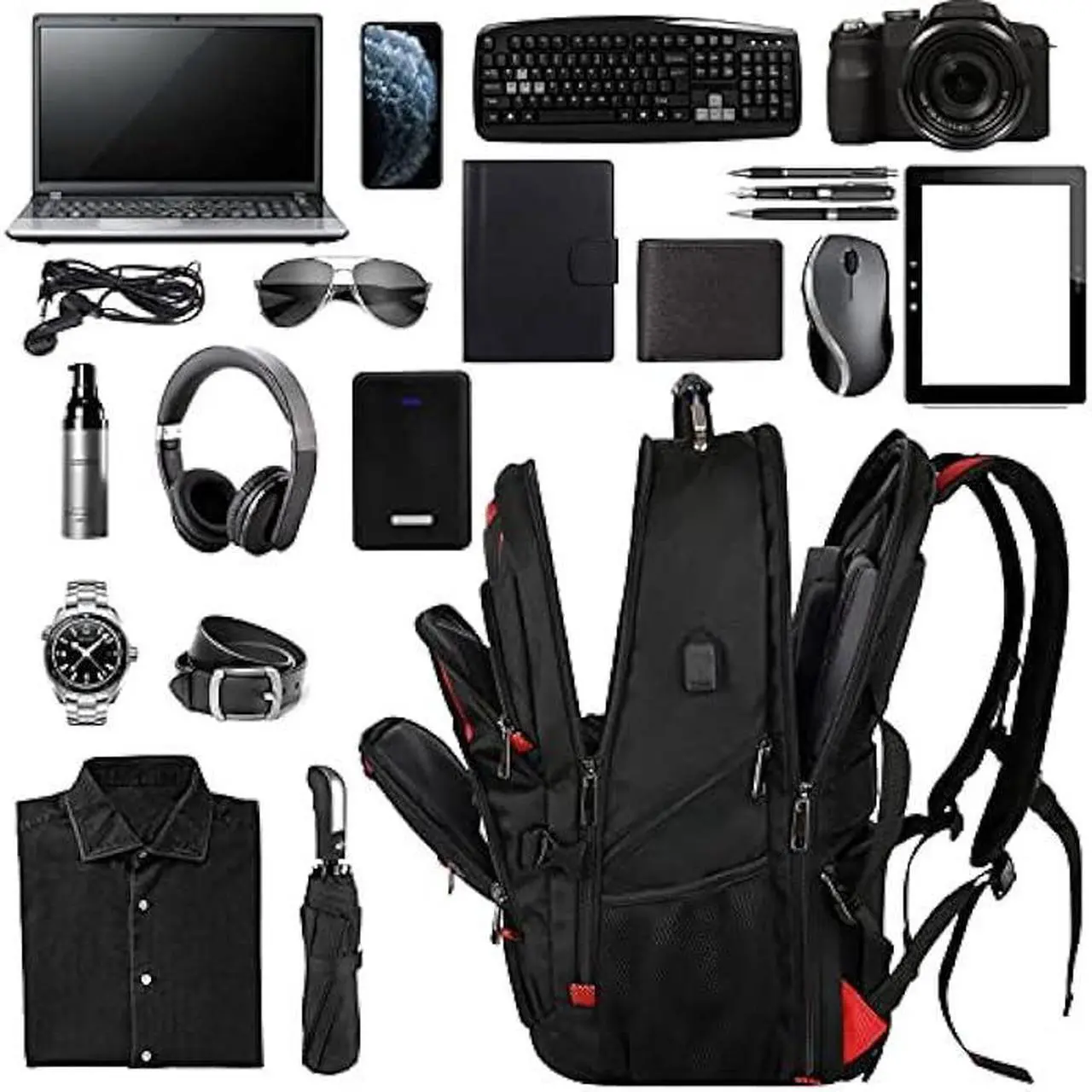 Alt view image 4 of 7 - 17.3 Laptop Backpack, Extra Large Travel laptop Backpack with Rain Cover, TSA Friendly Flight Approved with RFID Anti Theft Pocket and USB Charger Port, Water Resistant College Bag for Men and Women