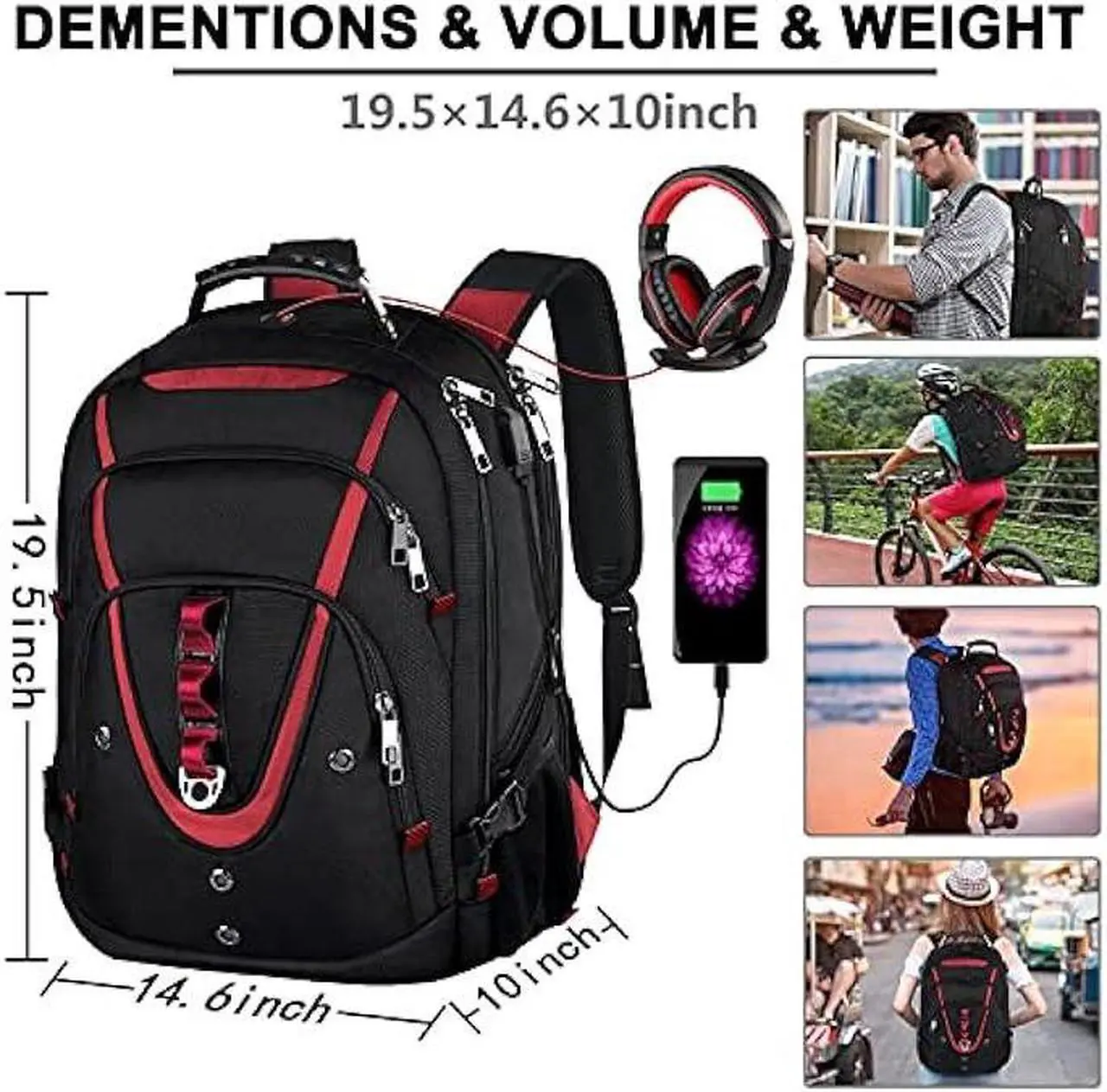 Alt view image 7 of 7 - 17.3 Laptop Backpack, Extra Large Travel laptop Backpack with Rain Cover, TSA Friendly Flight Approved with RFID Anti Theft Pocket and USB Charger Port, Water Resistant College Bag for Men and Women