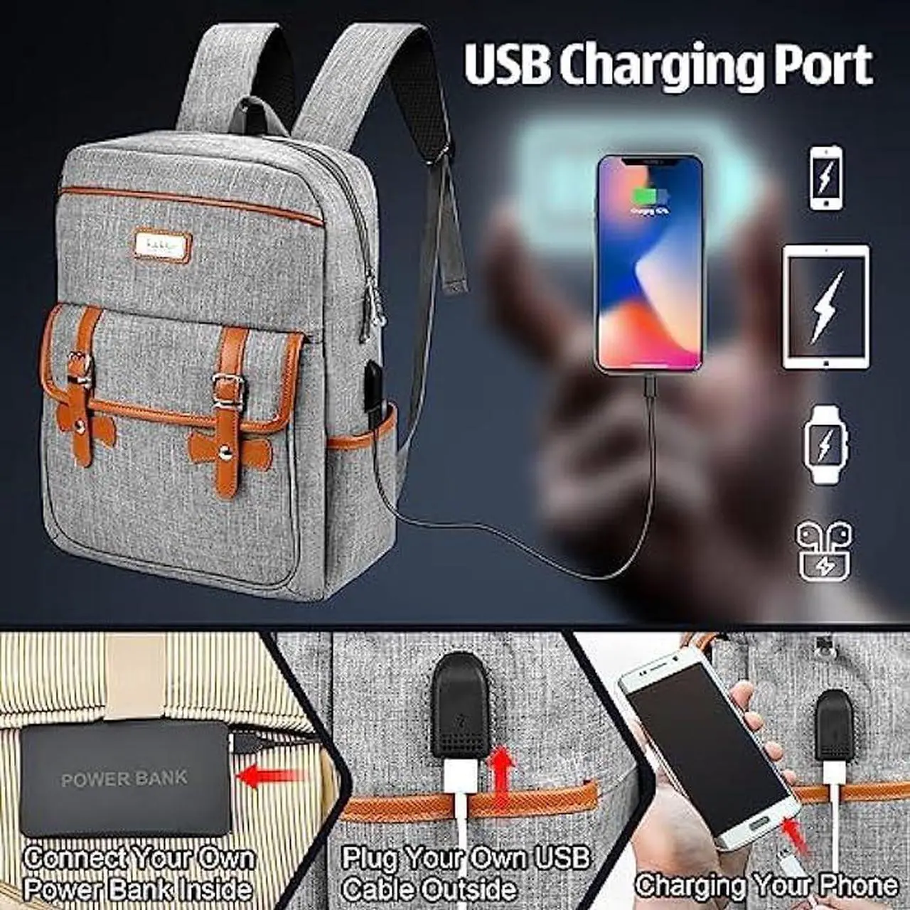 Alt view image 2 of 7 - Nicole Miller Travel Laptop Backpack-Business Anti Theft Vintage Backpack with USB Charging Port-Water Resistant Computer Bag