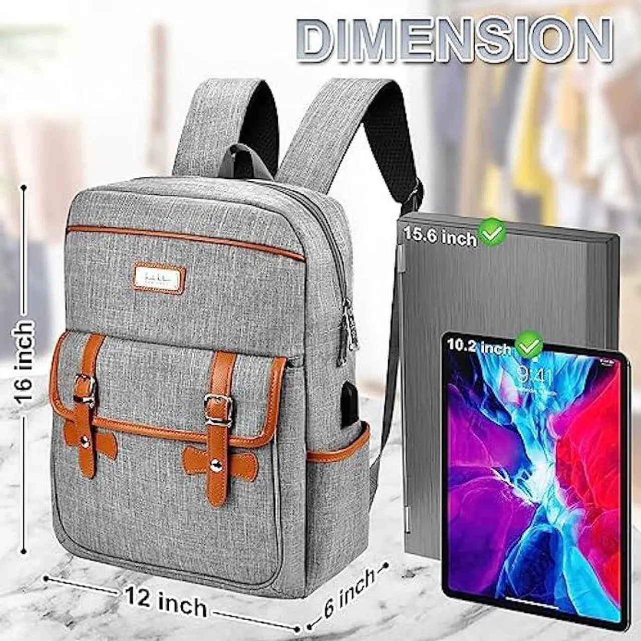 Alt view image 7 of 7 - Nicole Miller Travel Laptop Backpack-Business Anti Theft Vintage Backpack with USB Charging Port-Water Resistant Computer Bag