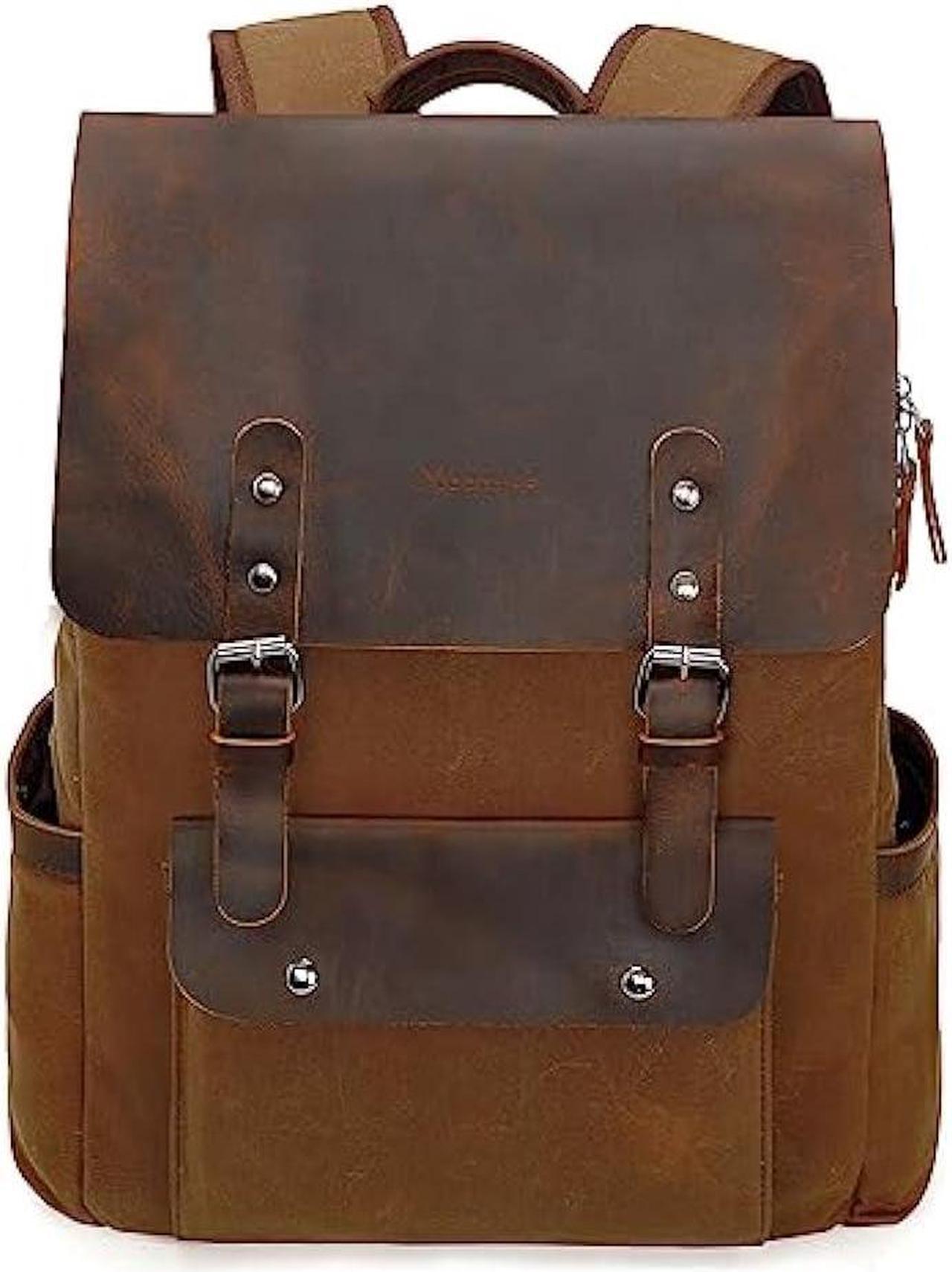 Main image of Modoker Waxed Canvas Backpack, Leather Rucksack Knapsack for Men Woman Satchel Backpack, Vintage Travel Laptop Backpack 15.6 Inch Retro Flap Backpacks Canvas Carry On Casual Bookbag Daypack Brown