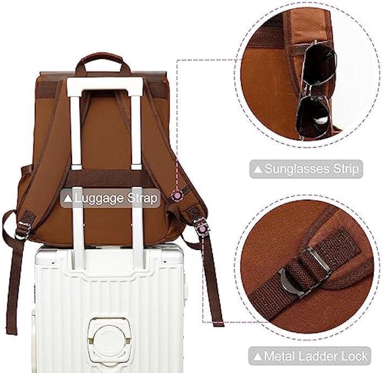 Alt view image 5 of 7 - Modoker Waxed Canvas Backpack, Leather Rucksack Knapsack for Men Woman Satchel Backpack, Vintage Travel Laptop Backpack 15.6 Inch Retro Flap Backpacks Canvas Carry On Casual Bookbag Daypack Brown