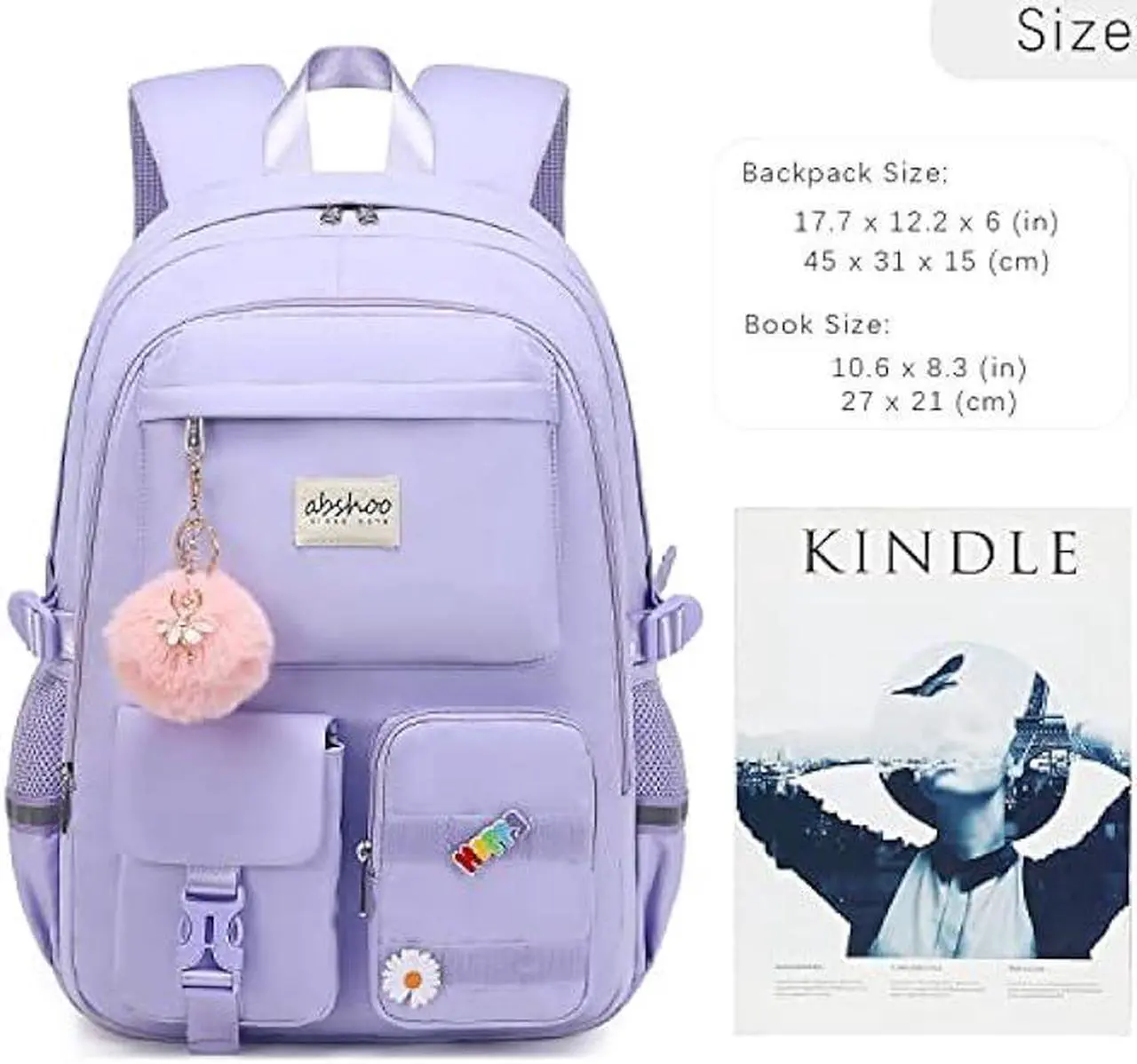 Alt view image 5 of 7 - abshoo Big Student Laptop Backpack For College Women Middle High School Teen Girls Bookbag Travel Daypack (Purple)