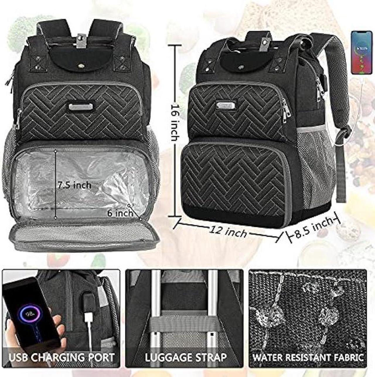 Alt view image 4 of 6 - Mogplof Lunch Backpack, Backpack Lunch Bag for Women, 15.6 Inch Lunchbox Backpack with USB and RFID Pockets, Water-resistant Backpack with Lunch Compartment,Laptop lunch Bag for Work Picnic