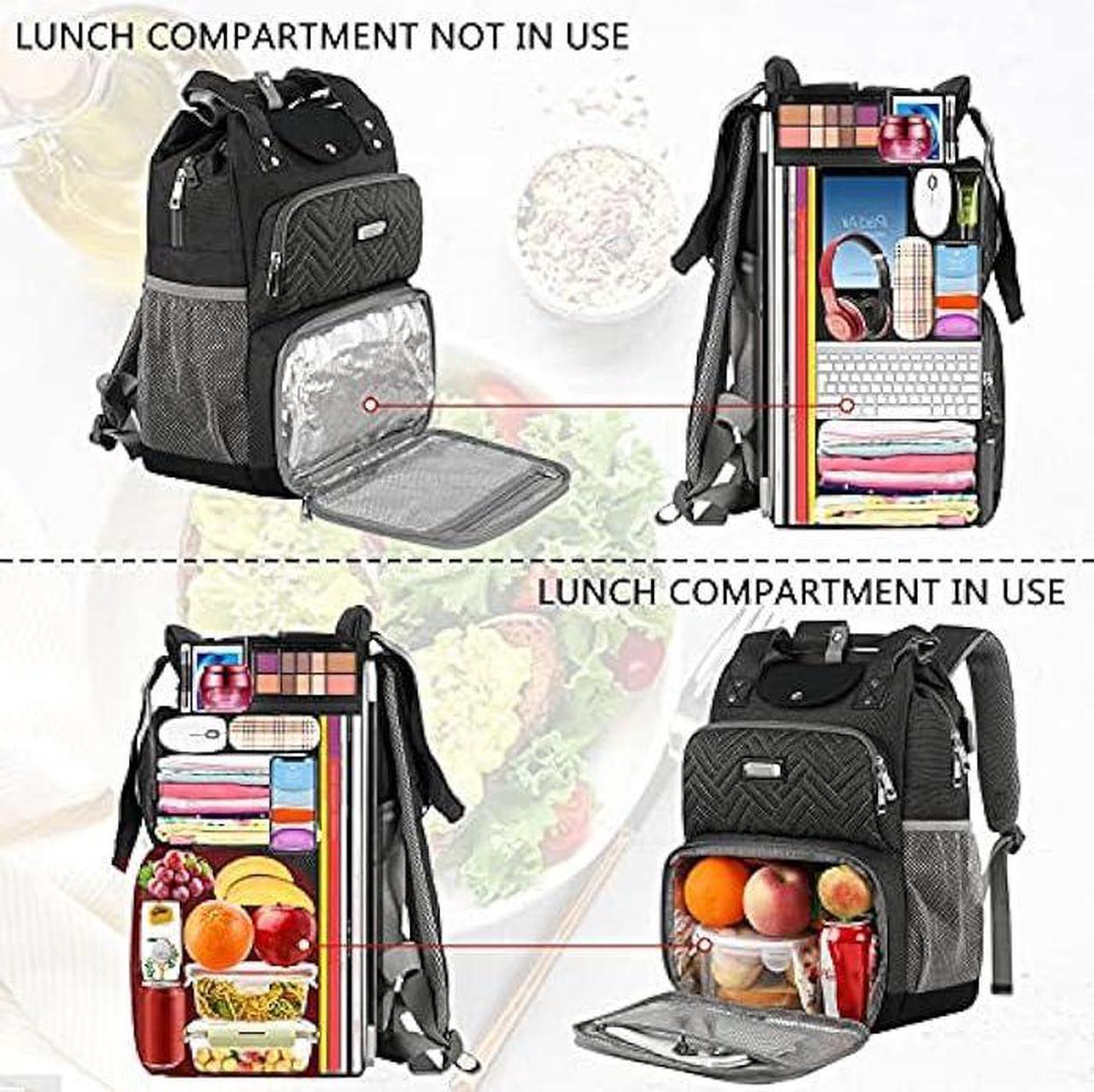 Alt view image 5 of 6 - Mogplof Lunch Backpack, Backpack Lunch Bag for Women, 15.6 Inch Lunchbox Backpack with USB and RFID Pockets, Water-resistant Backpack with Lunch Compartment,Laptop lunch Bag for Work Picnic