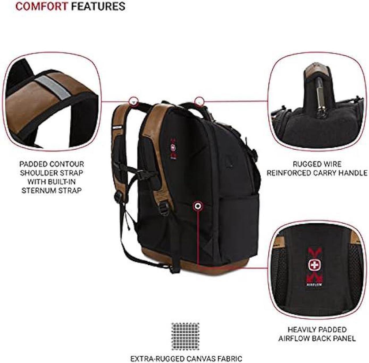 Alt view image 2 of 7 - SwissGear Tool Bag Backpack, Fits Up to 17-Inch Laptop, Work Pack PRO, Black/Brown Canvas