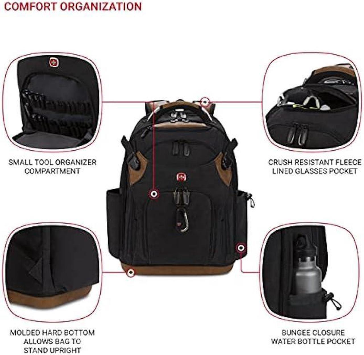 Alt view image 3 of 7 - SwissGear Tool Bag Backpack, Fits Up to 17-Inch Laptop, Work Pack PRO, Black/Brown Canvas