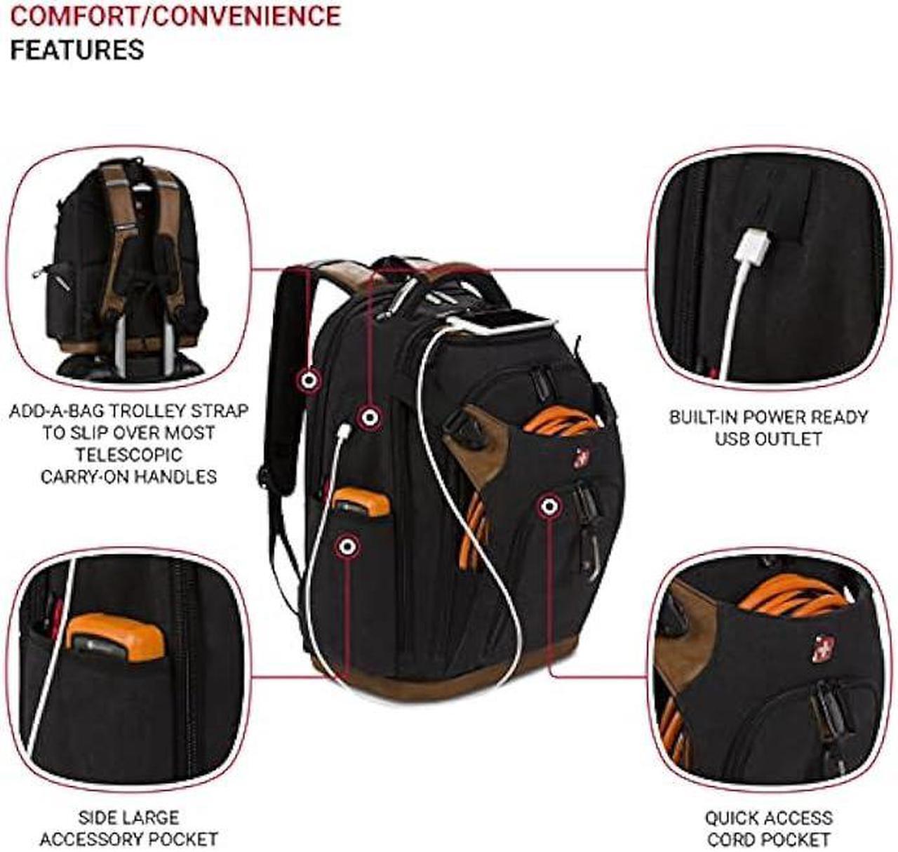 Alt view image 5 of 7 - SwissGear Tool Bag Backpack, Fits Up to 17-Inch Laptop, Work Pack PRO, Black/Brown Canvas