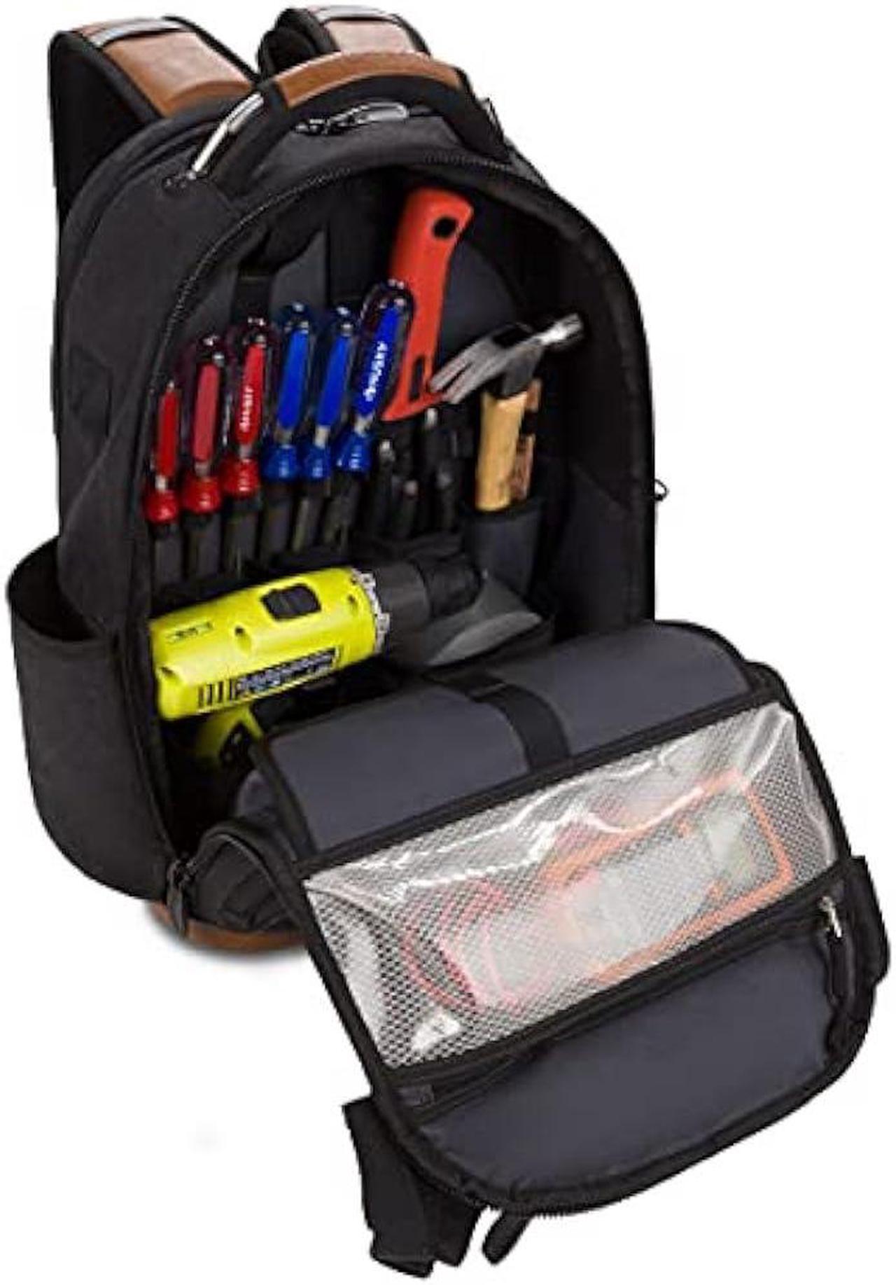 Alt view image 7 of 7 - SwissGear Tool Bag Backpack, Fits Up to 17-Inch Laptop, Work Pack PRO, Black/Brown Canvas