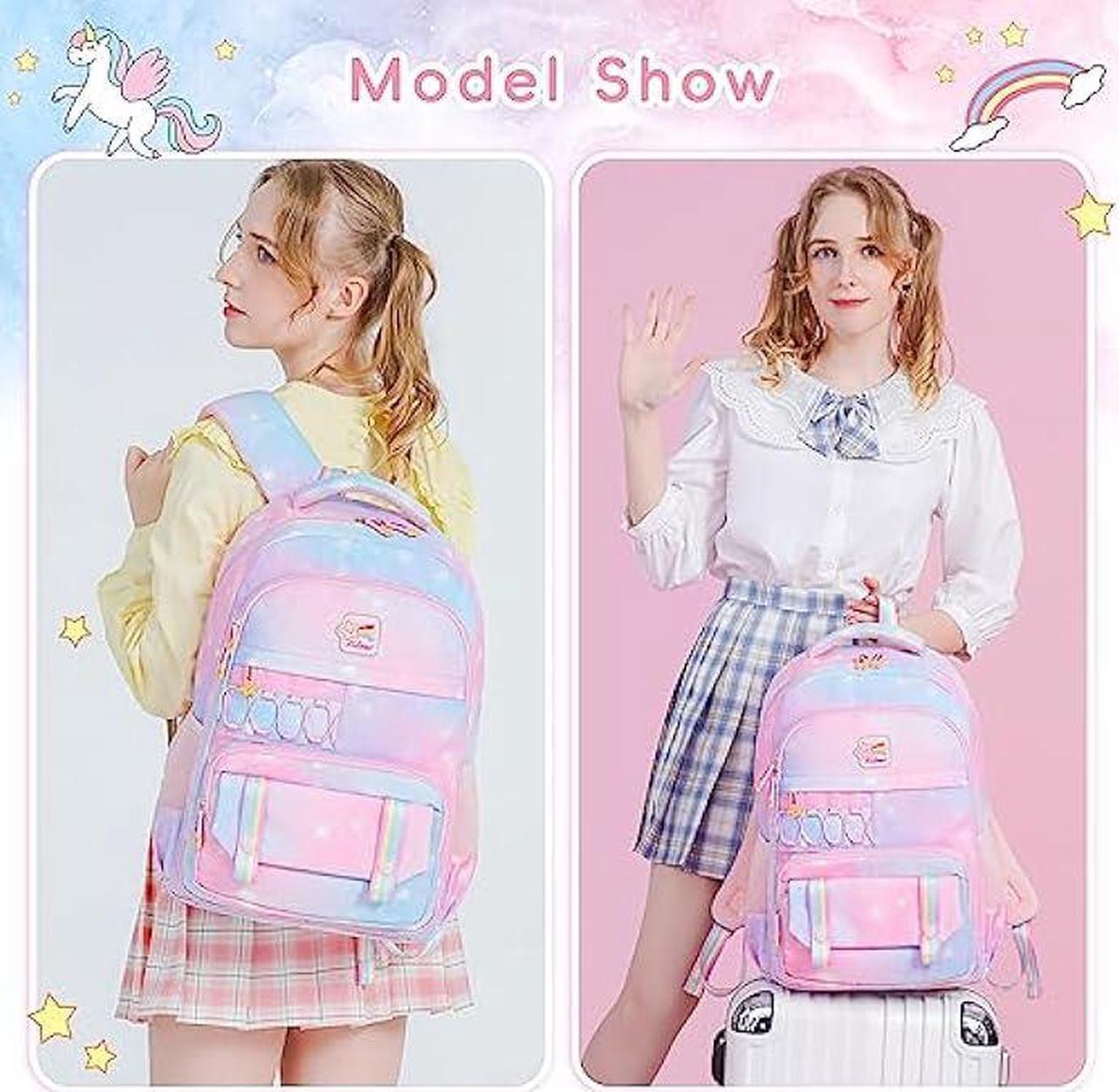 Alt view image 2 of 6 - KIDNUO Girls Backpack 15.6 Inch Laptop School Bag Cute Kids Kindergarten Elementary Backpacks Middle Schoolbag Large Bookbags for Women Teens Students Anti Theft Travel Daypack (Pink)