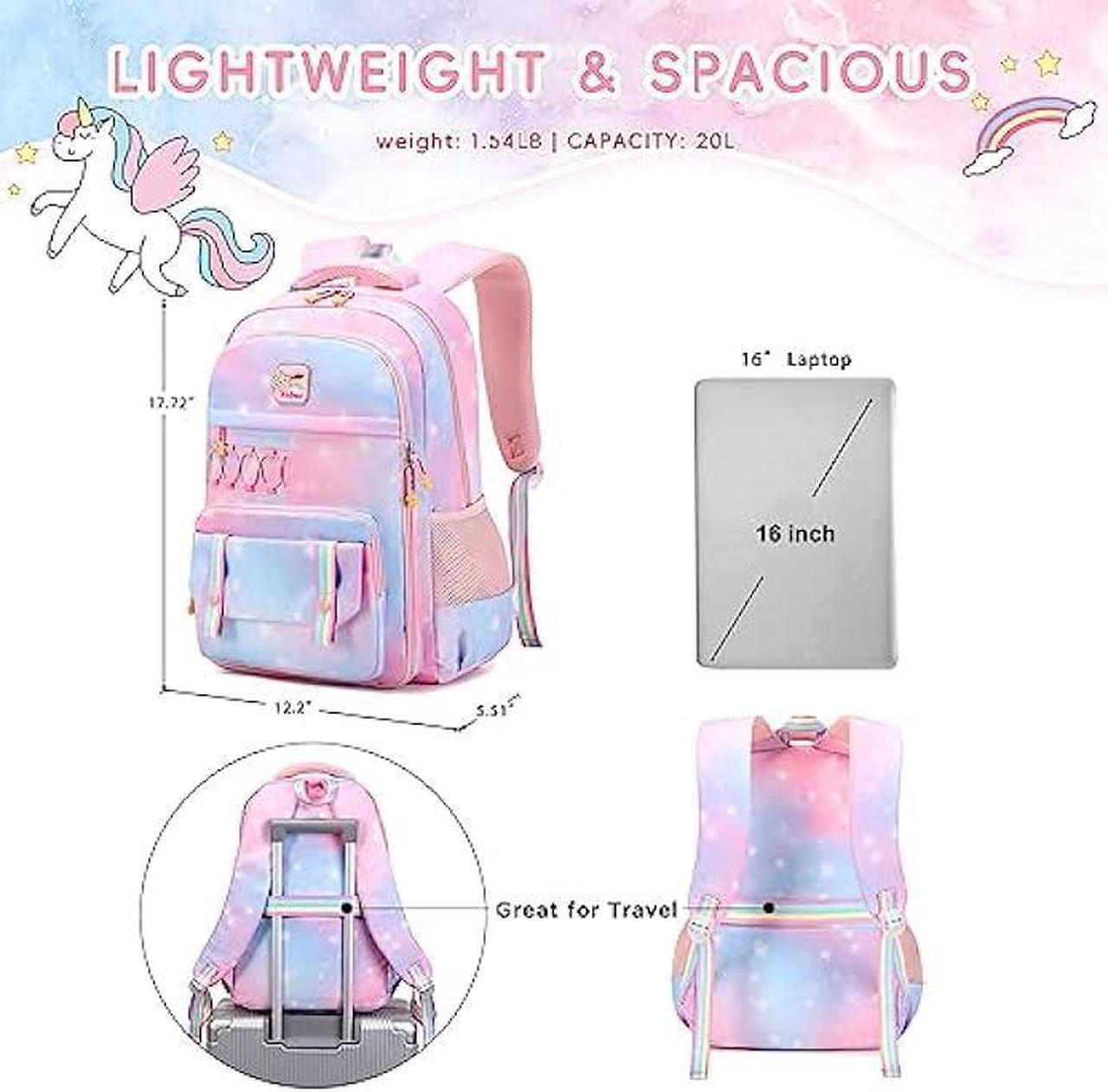 Alt view image 4 of 6 - KIDNUO Girls Backpack 15.6 Inch Laptop School Bag Cute Kids Kindergarten Elementary Backpacks Middle Schoolbag Large Bookbags for Women Teens Students Anti Theft Travel Daypack (Pink)