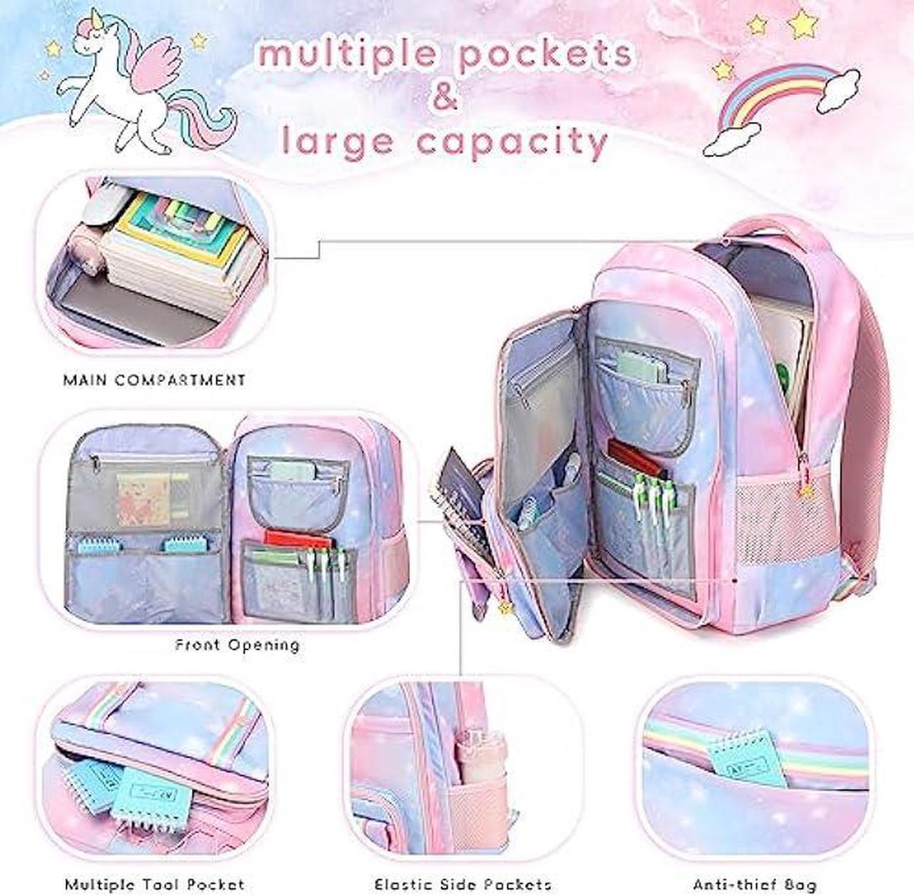 Alt view image 5 of 6 - KIDNUO Girls Backpack 15.6 Inch Laptop School Bag Cute Kids Kindergarten Elementary Backpacks Middle Schoolbag Large Bookbags for Women Teens Students Anti Theft Travel Daypack (Pink)