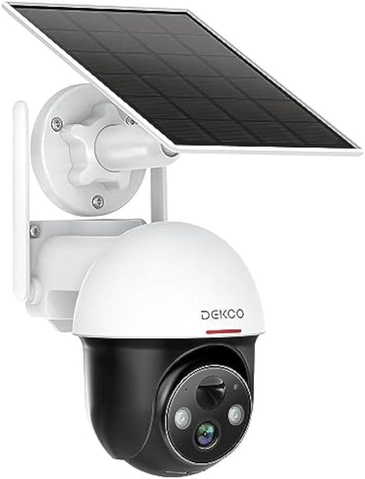 Main image of DEKCO 2K Solar Security Camera Wireless Outdoor, 360 Degree Rotating Pan Tilt, Light and Sound Alarm, Night Vision, Motion Detection, and 2 Way Audio