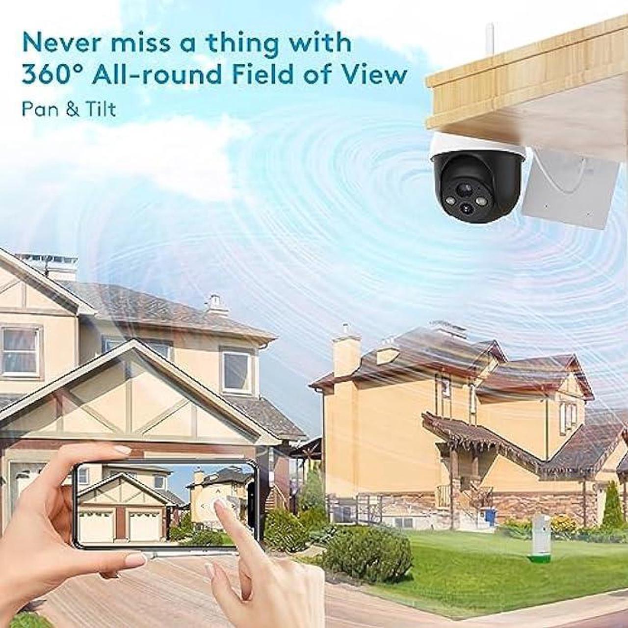 Alt view image 3 of 5 - DEKCO 2K Solar Security Camera Wireless Outdoor, 360 Degree Rotating Pan Tilt, Light and Sound Alarm, Night Vision, Motion Detection, and 2 Way Audio