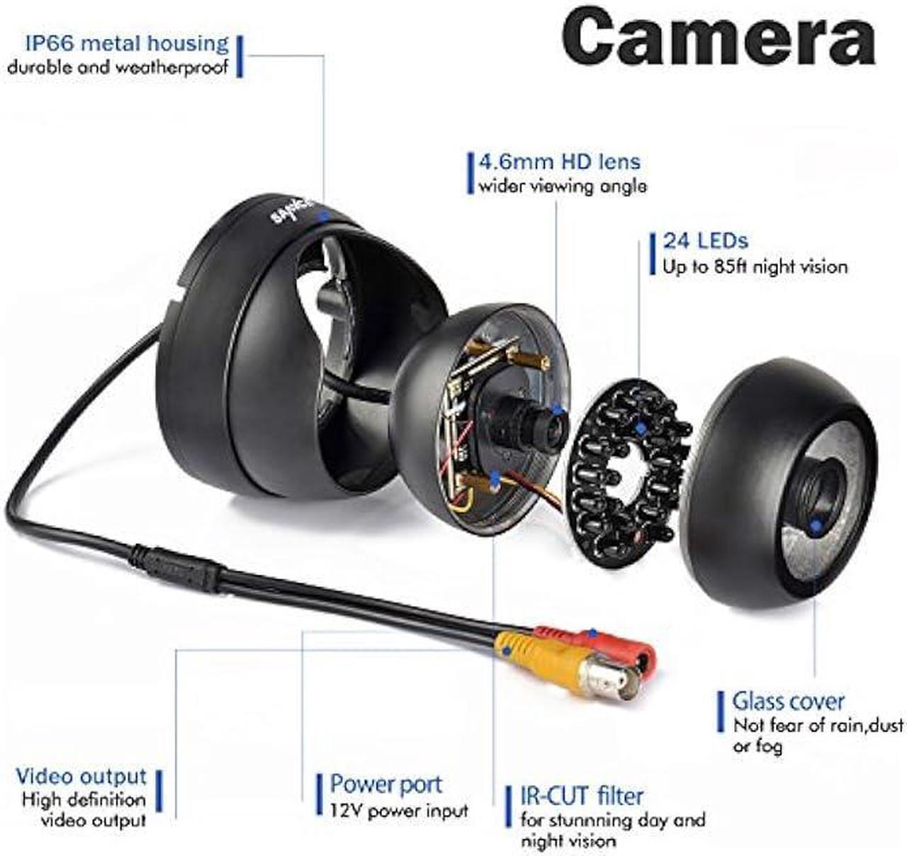 Alt view image 5 of 6 - SANNCE 960H Dome Security Camera, 800TVL CCTV Surveillance Camera with 100ft Night Vision, IP66 Waterproof for 960H,720P,1080P,5MP,4K Analog Security DVR, No Power Supply and Cable, Only a Camera