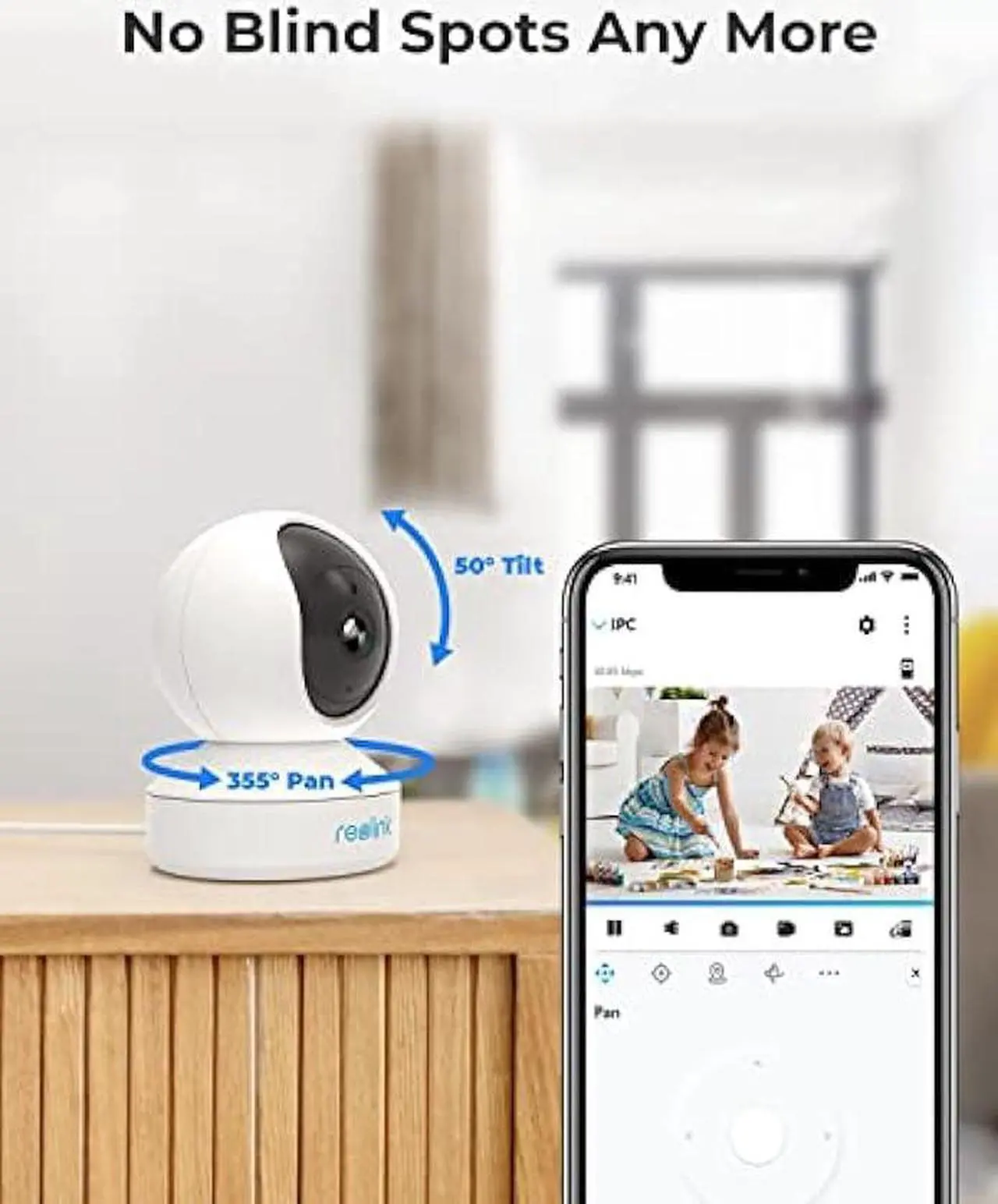 Alt view image 5 of 6 - REOLINK Wireless Security Camera, E1 3MP HD Plug-in Indoor WiFi Camera for Home Security/Baby Monitor/Pets, Smart Detection, Local Storage, Pan Tilt, Night Vision, Works with Alexa/Google Assistant