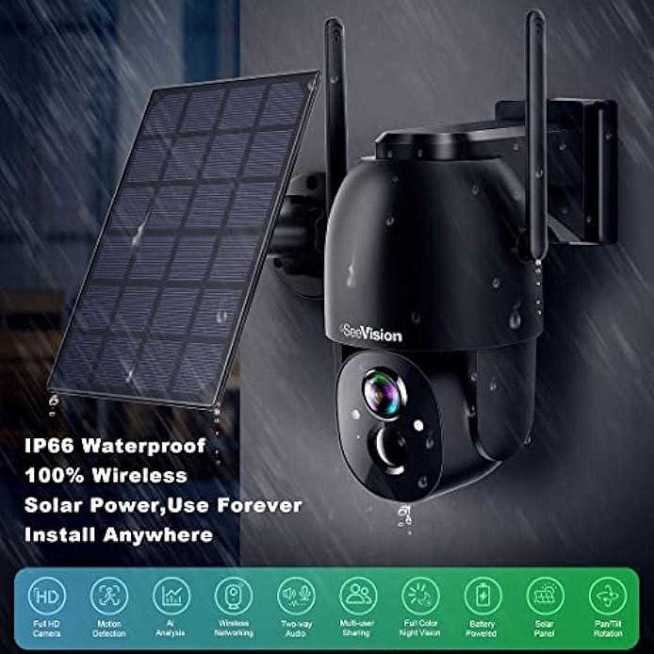 Alt view image 2 of 6 - Solar Security Cameras Wireless Outdoor, SeeVision 2K Battery Powered PTZ WiFi 3MP Camera for Home with Spotlight, PIR Motion Detection,Siren, Color Night Vision, 2-Way Talk, SD/Cloud Storage