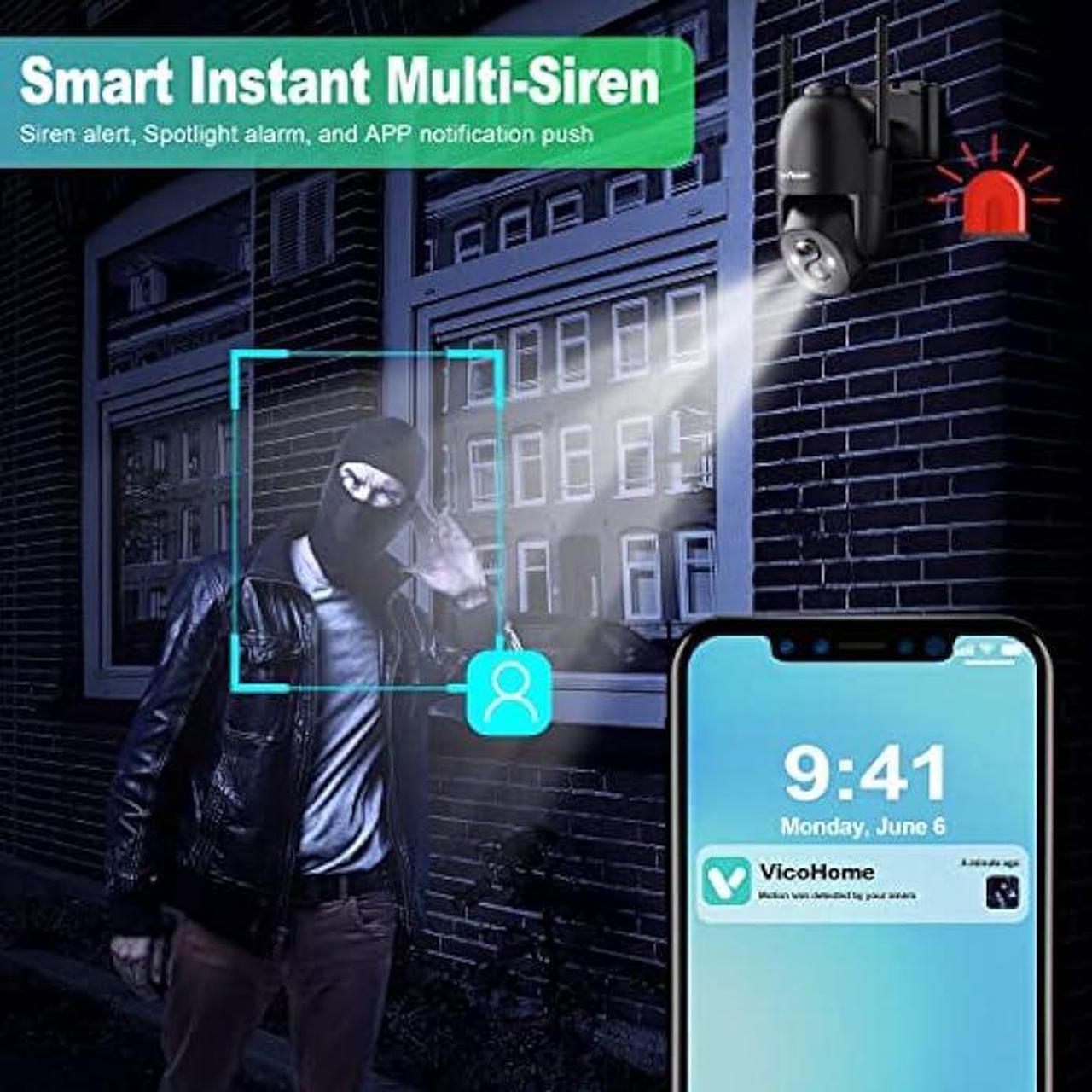 Alt view image 5 of 6 - Solar Security Cameras Wireless Outdoor, SeeVision 2K Battery Powered PTZ WiFi 3MP Camera for Home with Spotlight, PIR Motion Detection,Siren, Color Night Vision, 2-Way Talk, SD/Cloud Storage