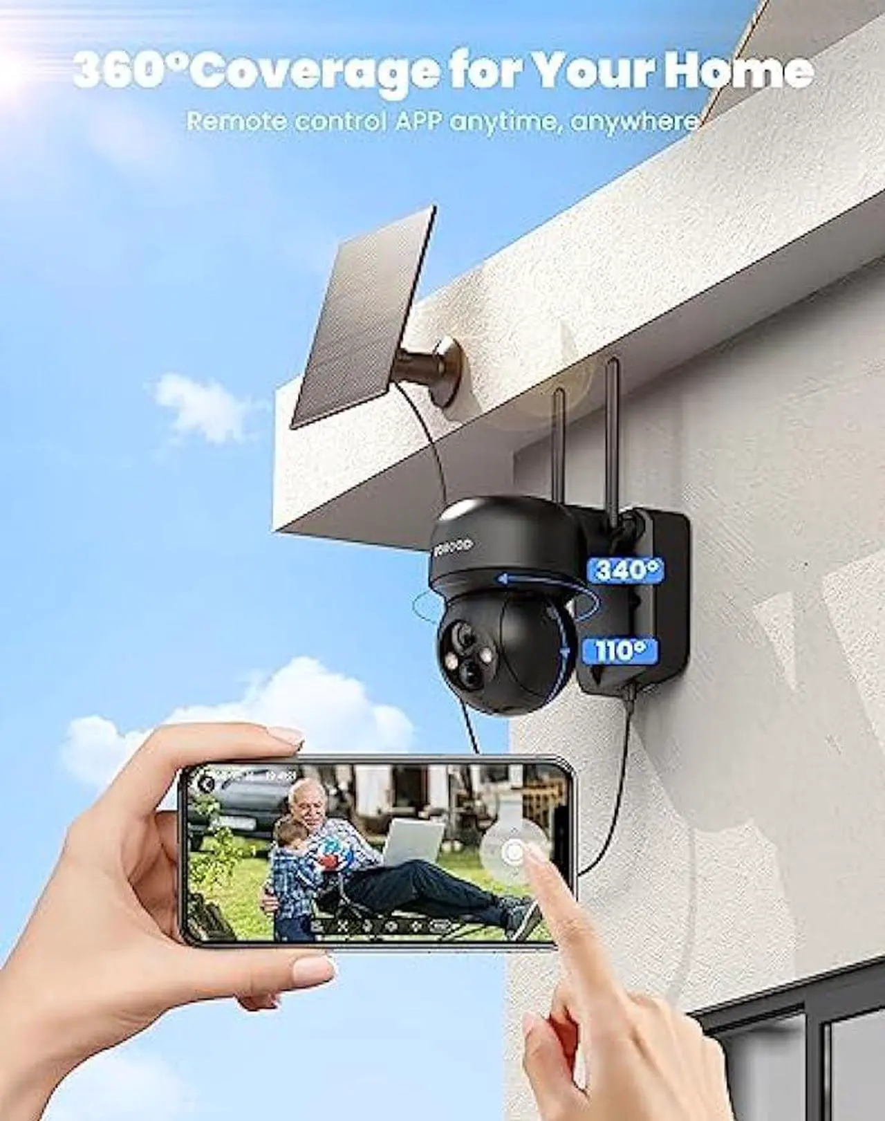 Alt view image 2 of 7 - FOAOOD 2K Security Camera Wireless Outdoor, Sloar Camera for Home Security Outside, APP Controls 360° Full Coverage, Color Night Vision, Human Detection, IP65 Waterproof, 2.4G WiFi Connection