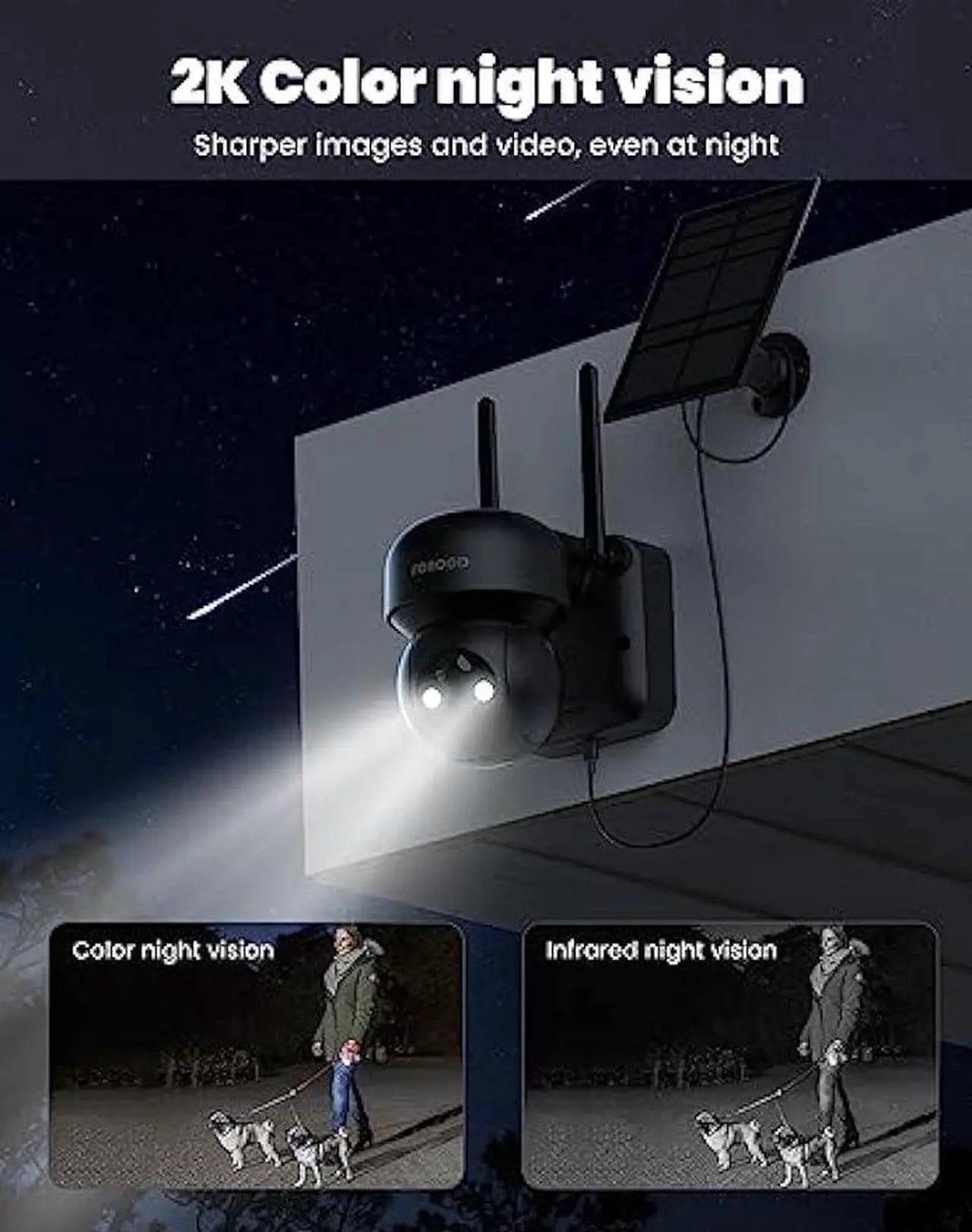 Alt view image 4 of 7 - FOAOOD 2K Security Camera Wireless Outdoor, Sloar Camera for Home Security Outside, APP Controls 360° Full Coverage, Color Night Vision, Human Detection, IP65 Waterproof, 2.4G WiFi Connection