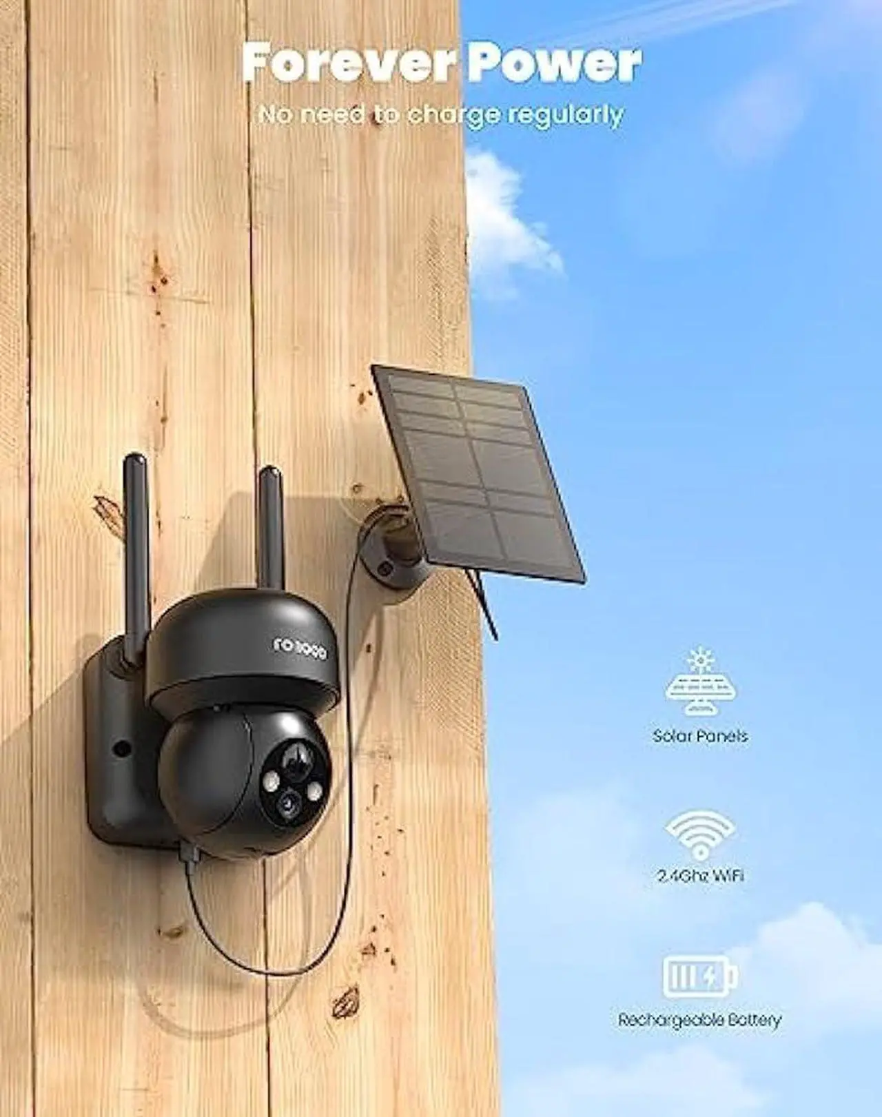Alt view image 3 of 7 - FOAOOD 2K Security Camera Wireless Outdoor, Sloar Camera for Home Security Outside, APP Controls 360° Full Coverage, Color Night Vision, Human Detection, IP65 Waterproof, 2.4G WiFi Connection