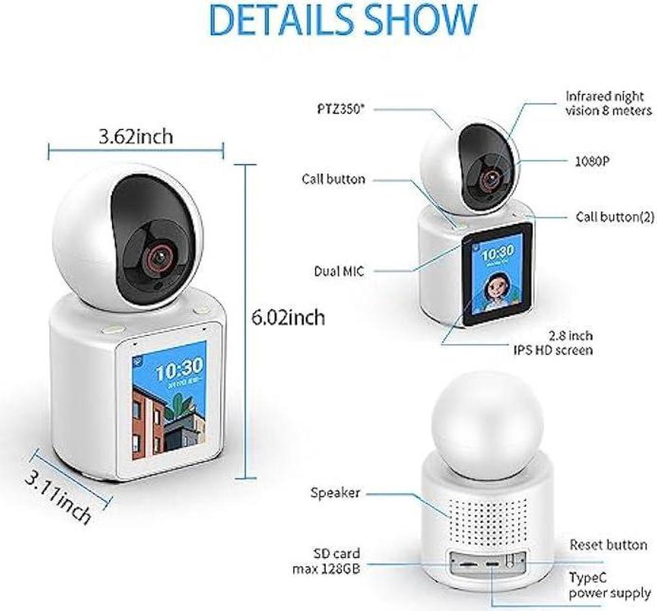 Alt view image 6 of 6 - CIAJIE Two-Way Video Camera 2.8-inch Screen,Camera can actively Call The Cell Phone,360°Smart Security Camera,1080p HD Video,Night Vision,Motion Detection,Cloud & SD Card Storage (White)